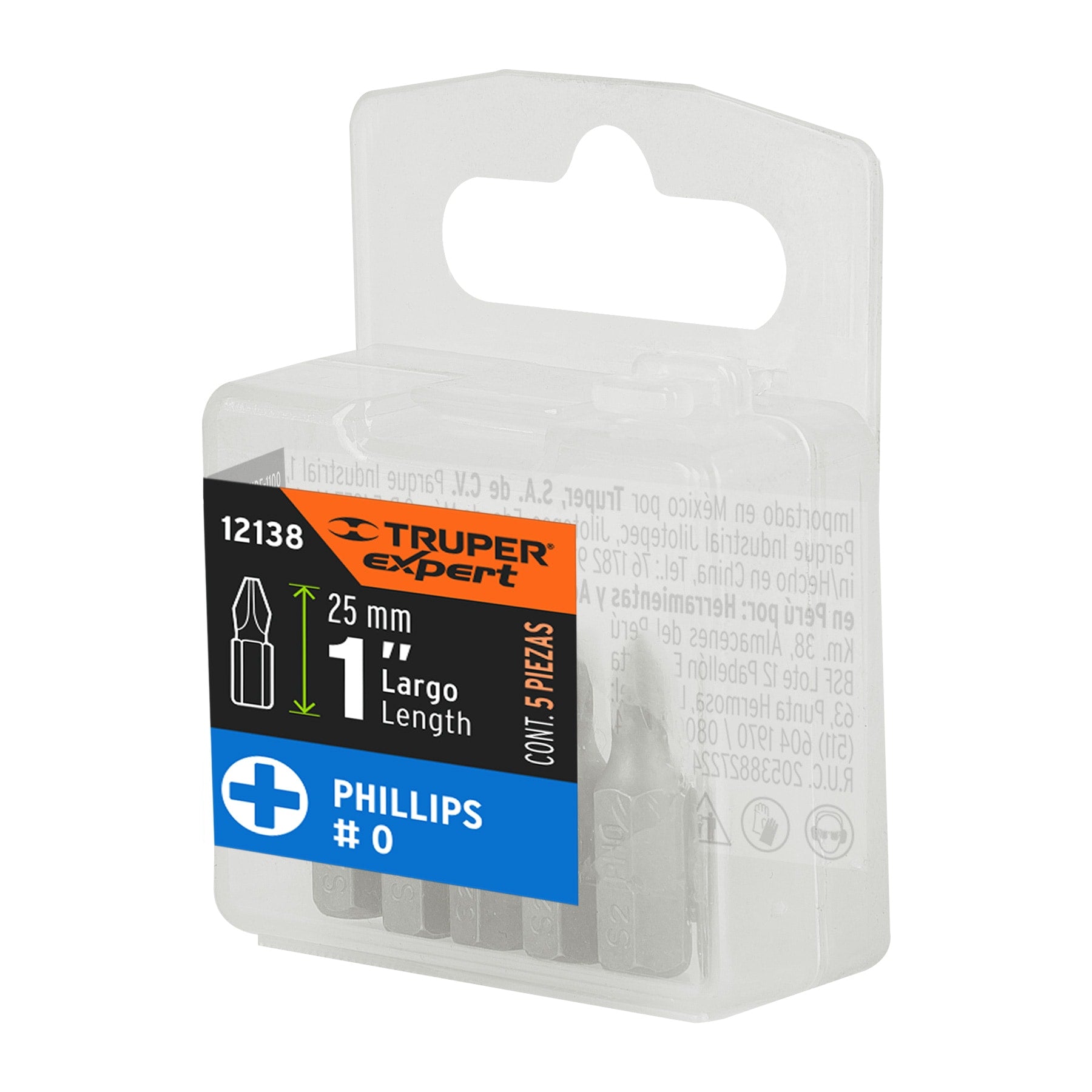 Estuche con 5 puntas de cruz PH0 largo 1", Truper Expert