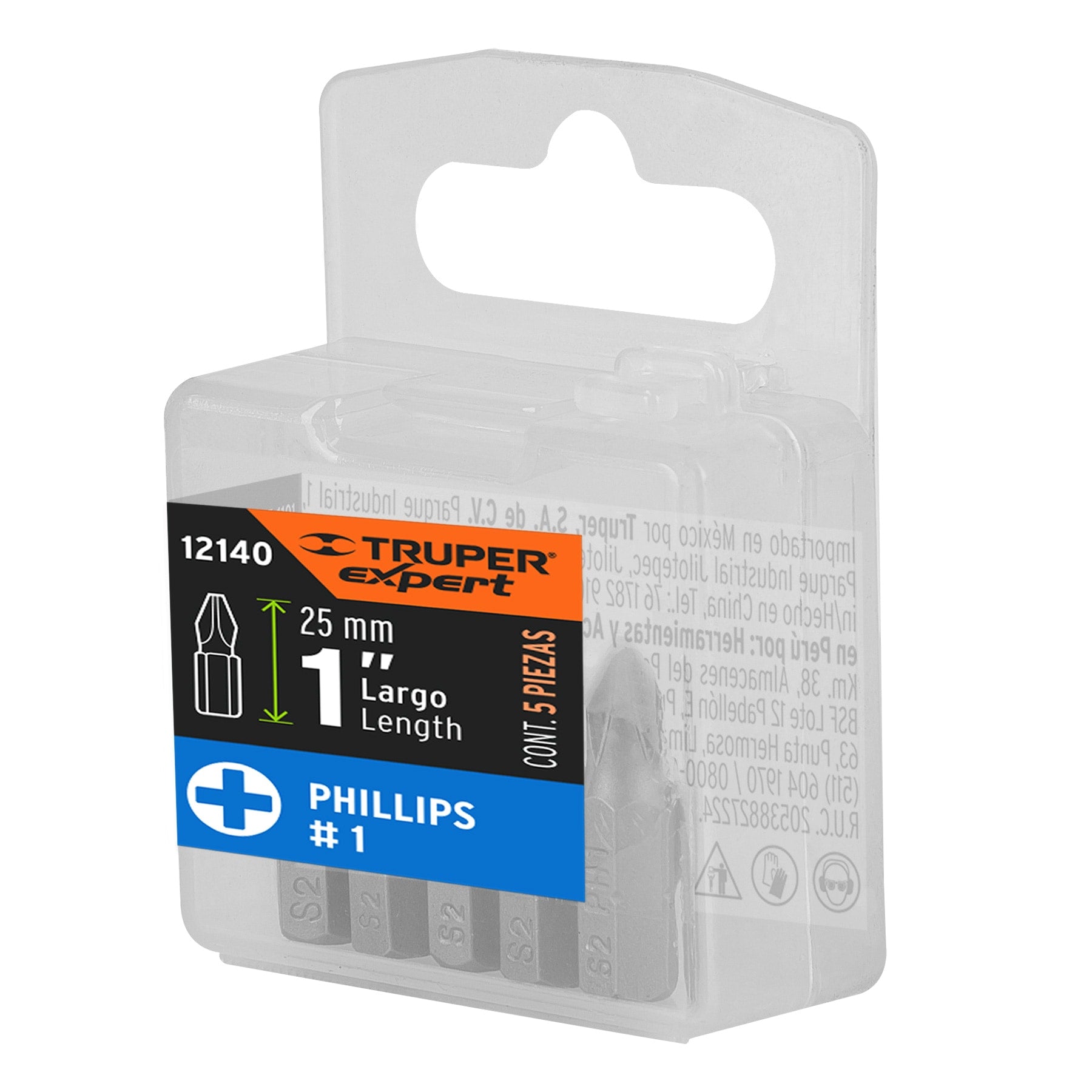 Estuche con 5 puntas de cruz PH1 largo 1", Truper Expert
