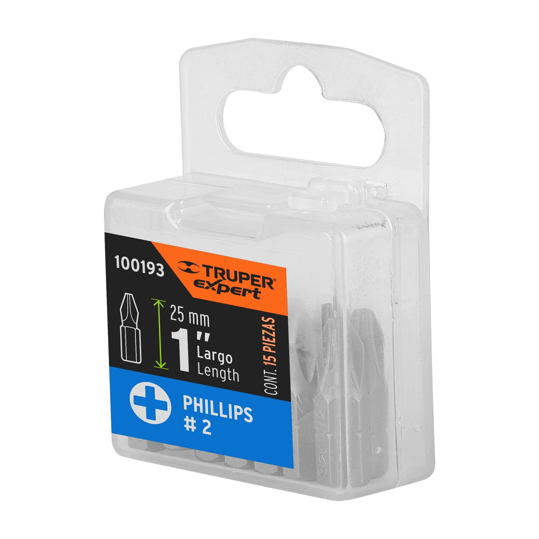 Estuche con 15 puntas de cruz PH2 largo 1", Truper Expert