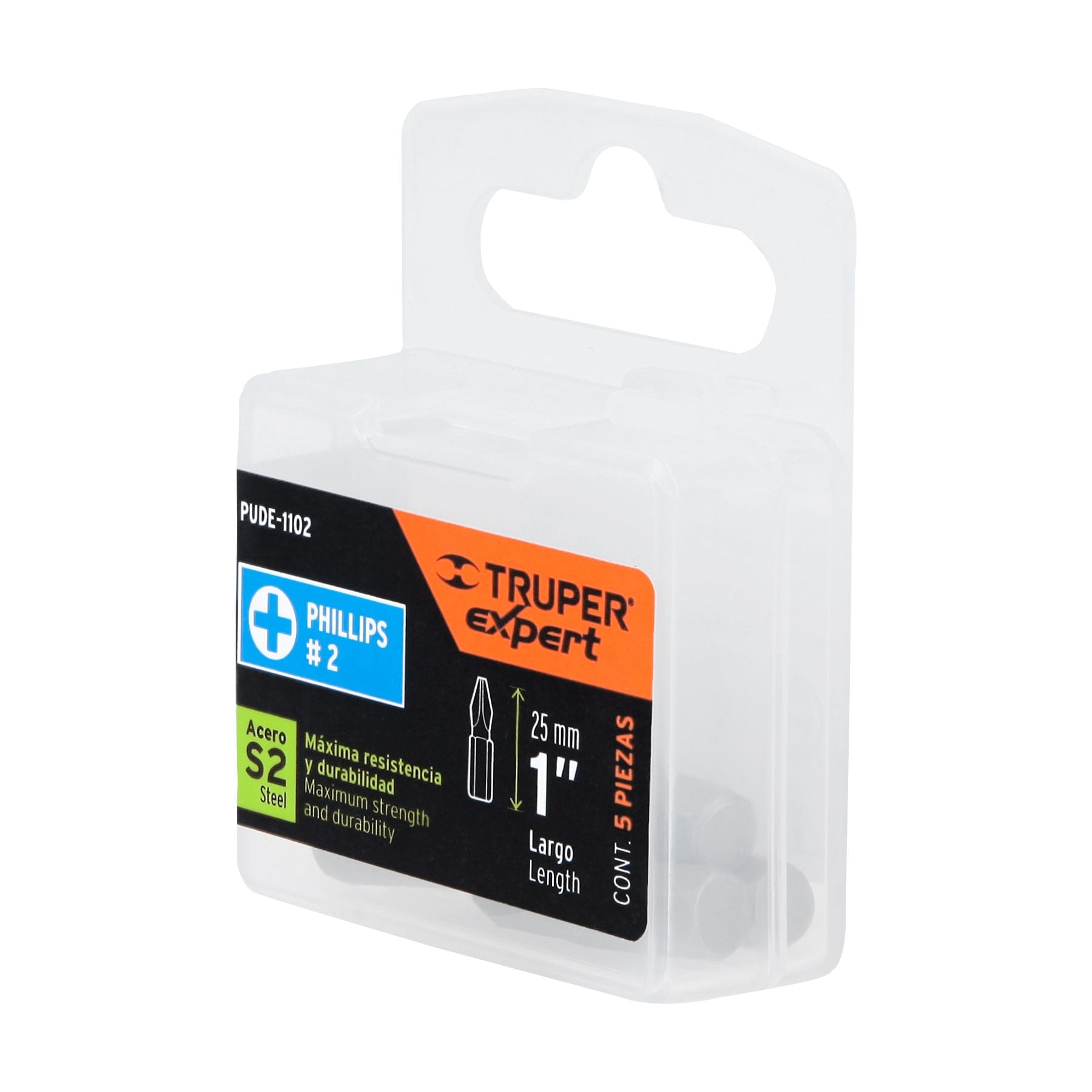Estuche con 5 puntas de cruz PH2 largo 1", Truper Expert