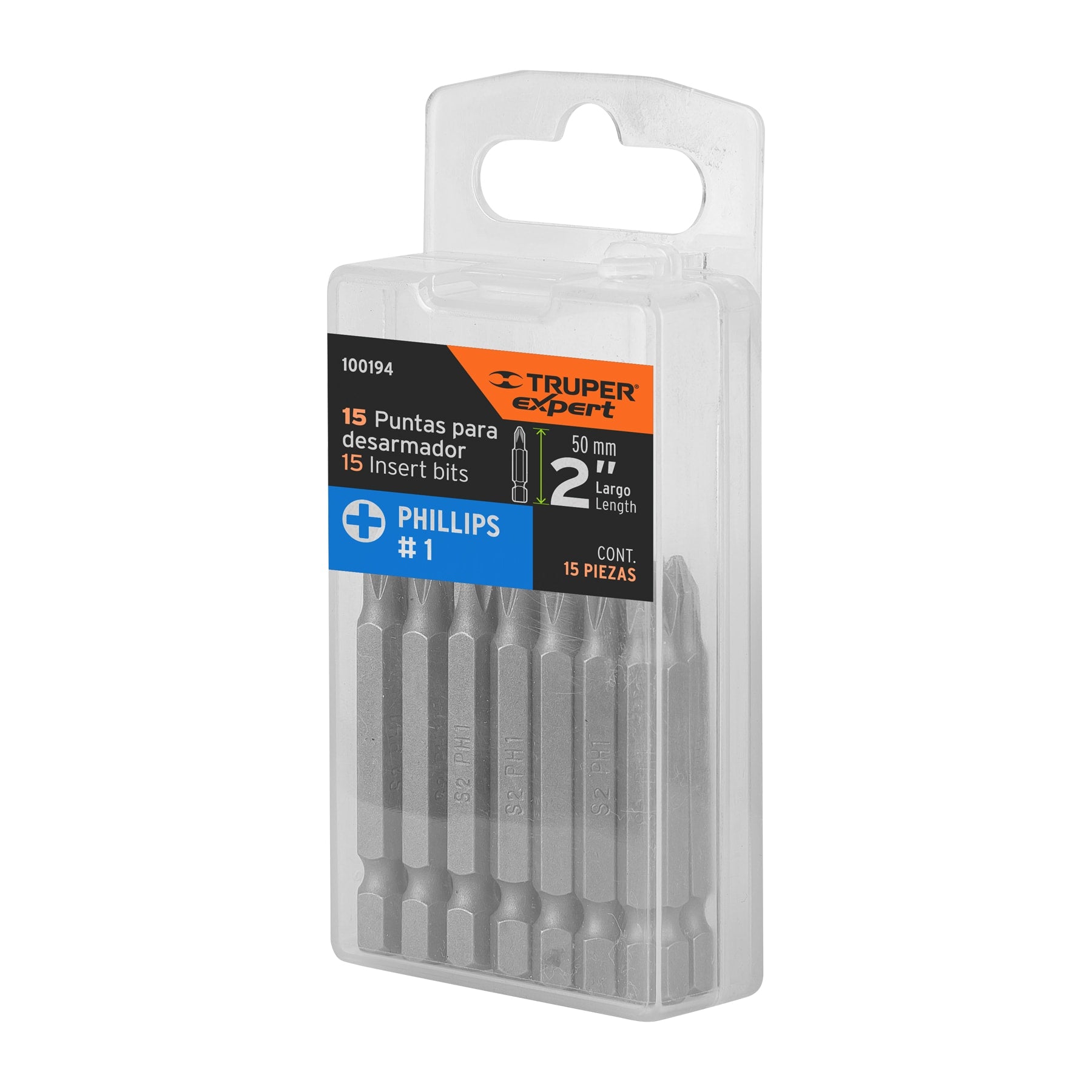 Estuche con 15 puntas de cruz PH1 largo 2", Truper Expert