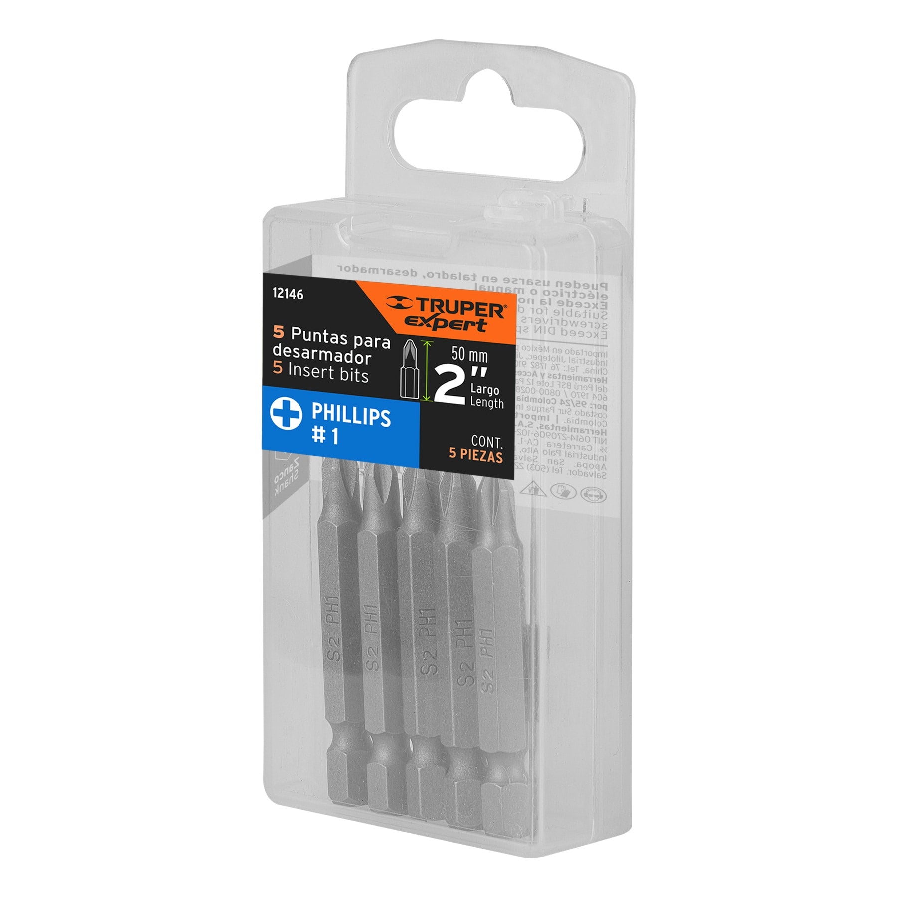 Estuche con 5 puntas de cruz PH1 largo 2", Truper Expert