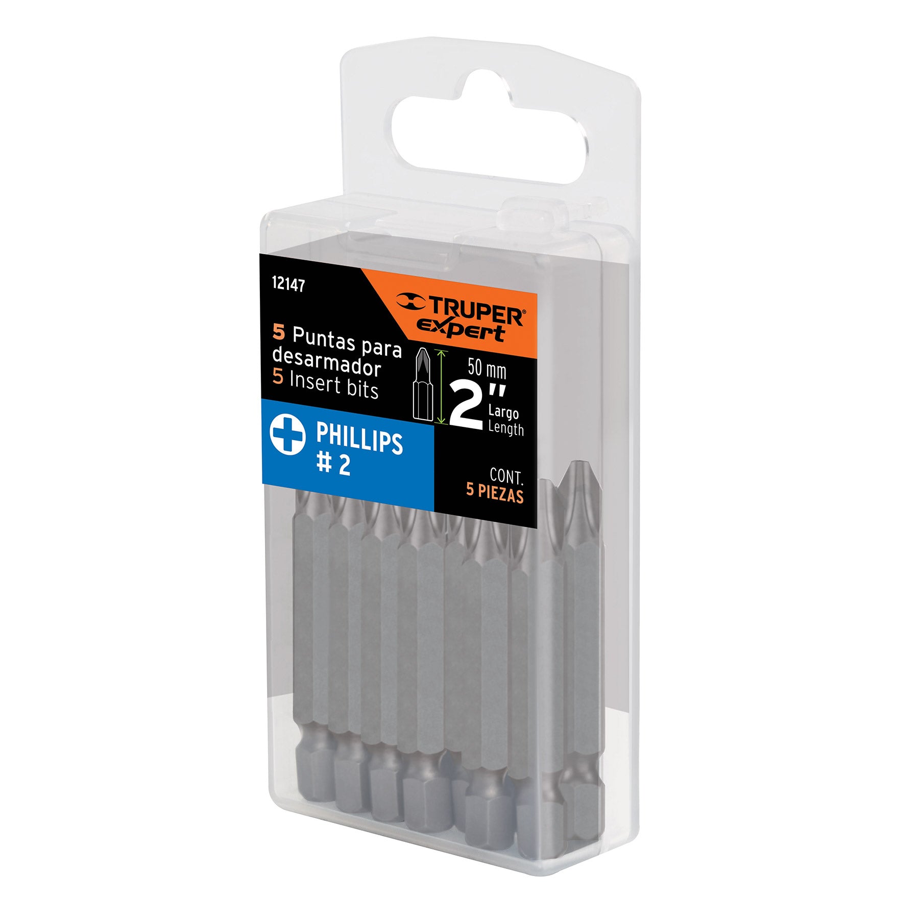 Estuche con 5 puntas de cruz PH2 largo 2", Truper Expert