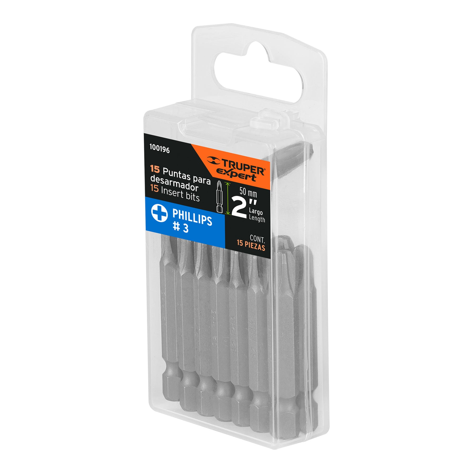 Estuche con 15 puntas de cruz PH3 largo 2", Truper Expert