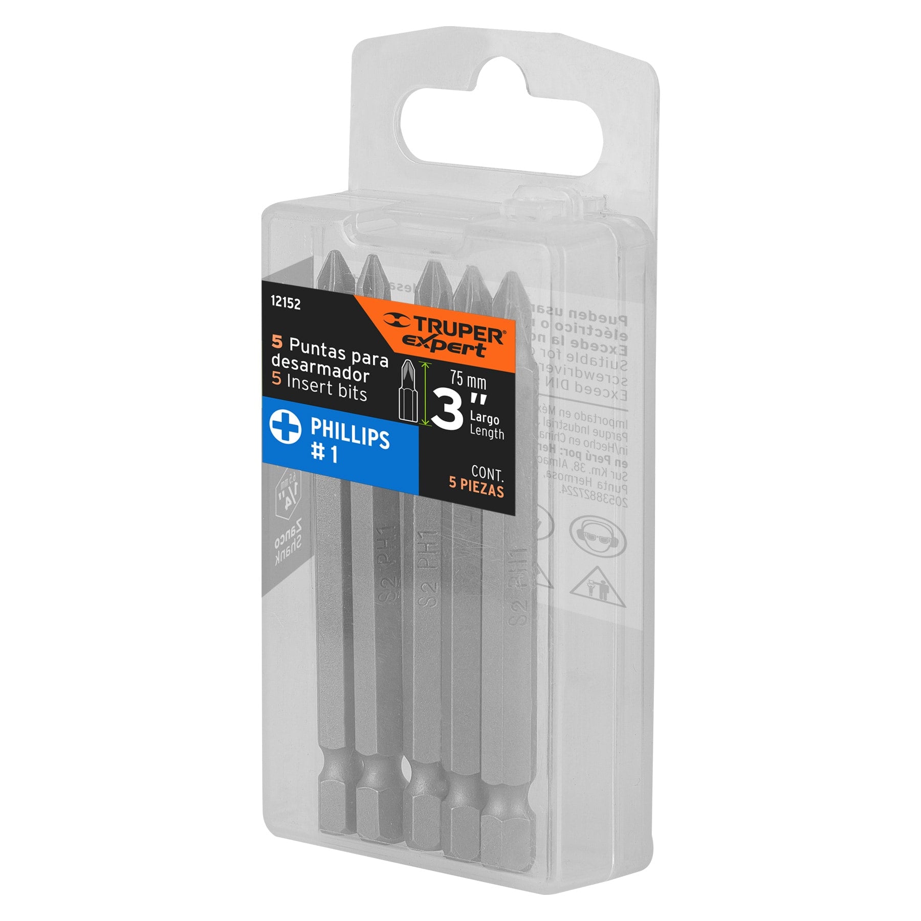 Estuche con 5 puntas de cruz PH1 largo 3", Truper Expert