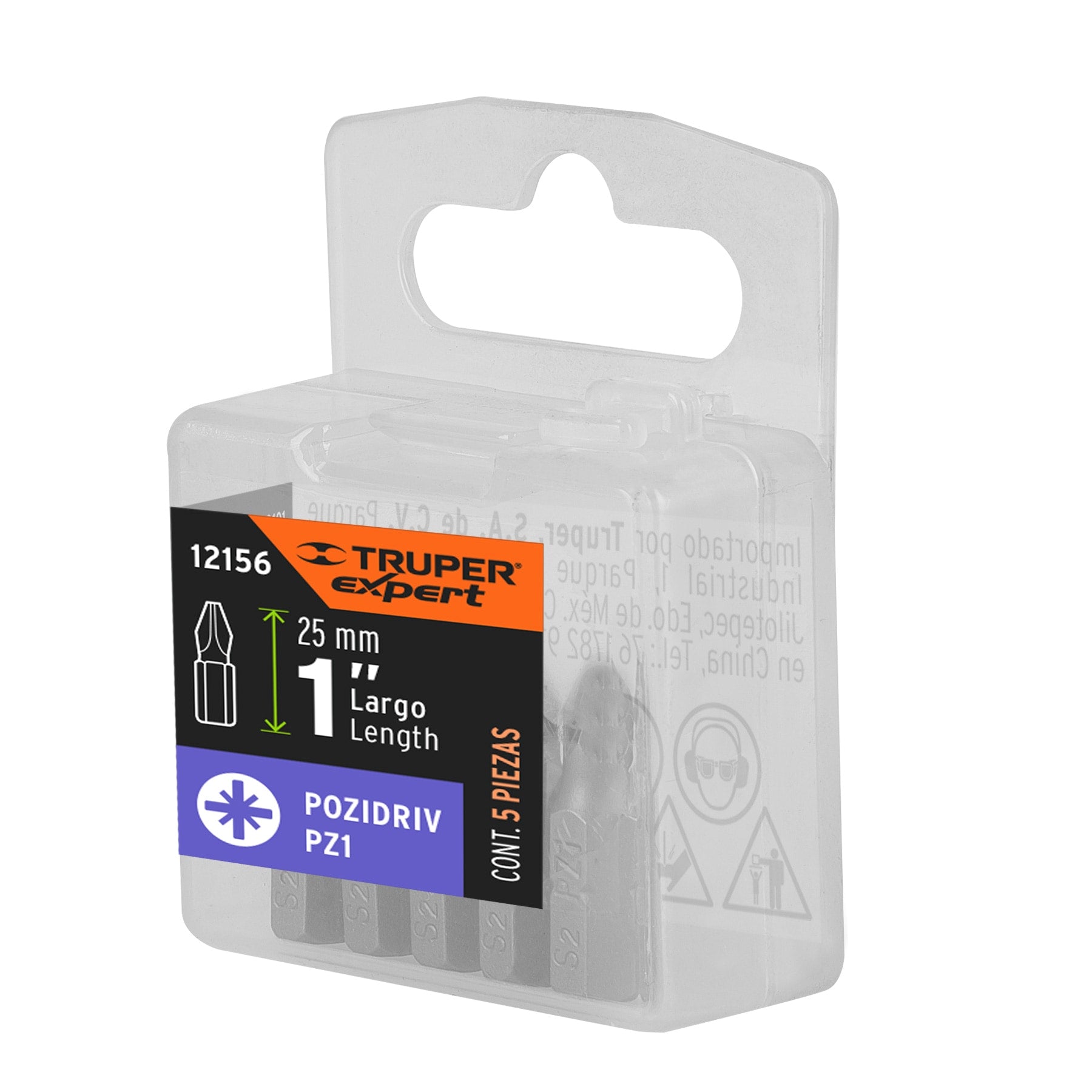 Estuche con 5 puntas pozidriv PZ1 largo 1", Truper Expert
