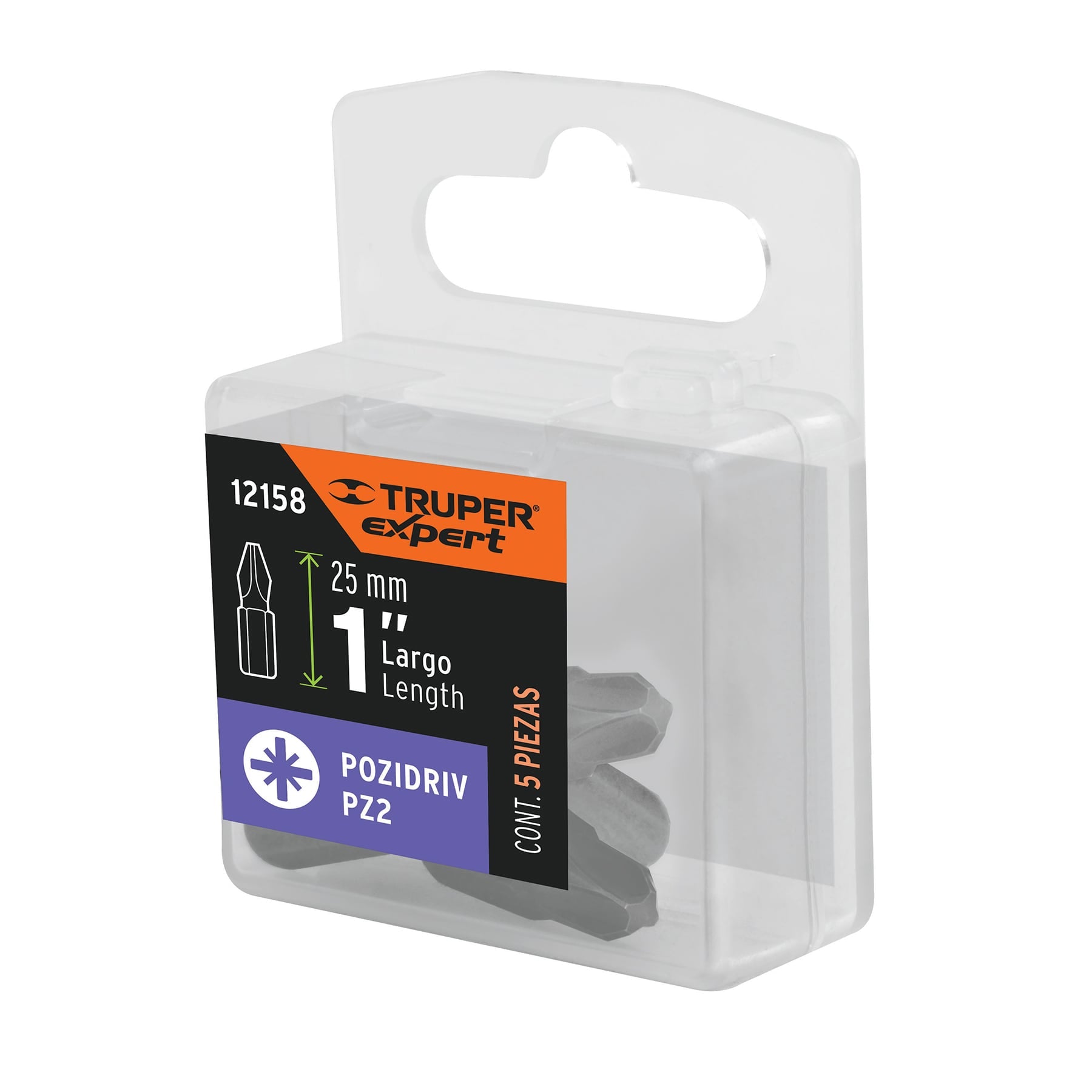 Estuche con 5 puntas pozidriv PZ2 largo 1", Truper Expert