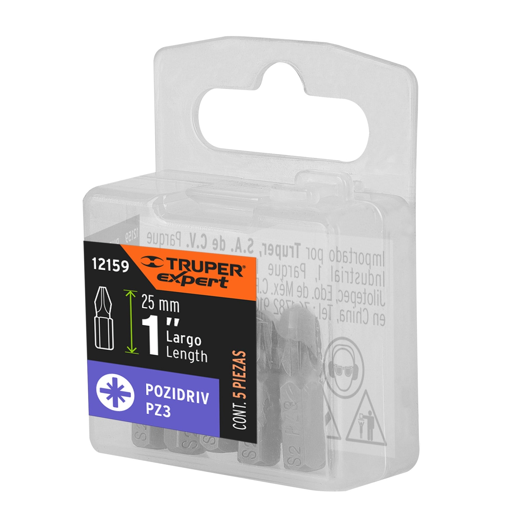 Estuche con 5 puntas pozidriv PZ3 largo 1", Truper Expert