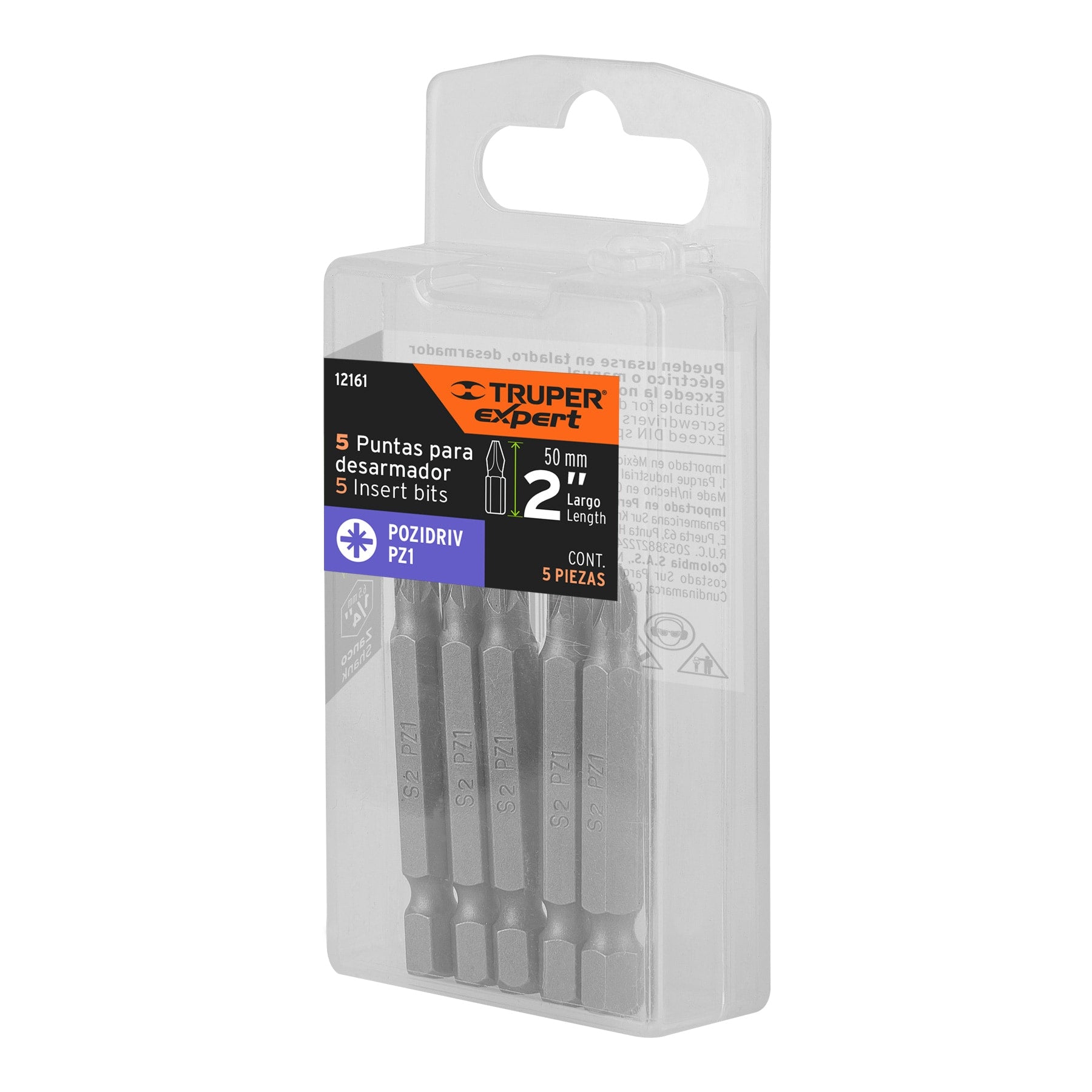 Estuche con 5 puntas pozidriv PZ1 largo 2", Truper Expert