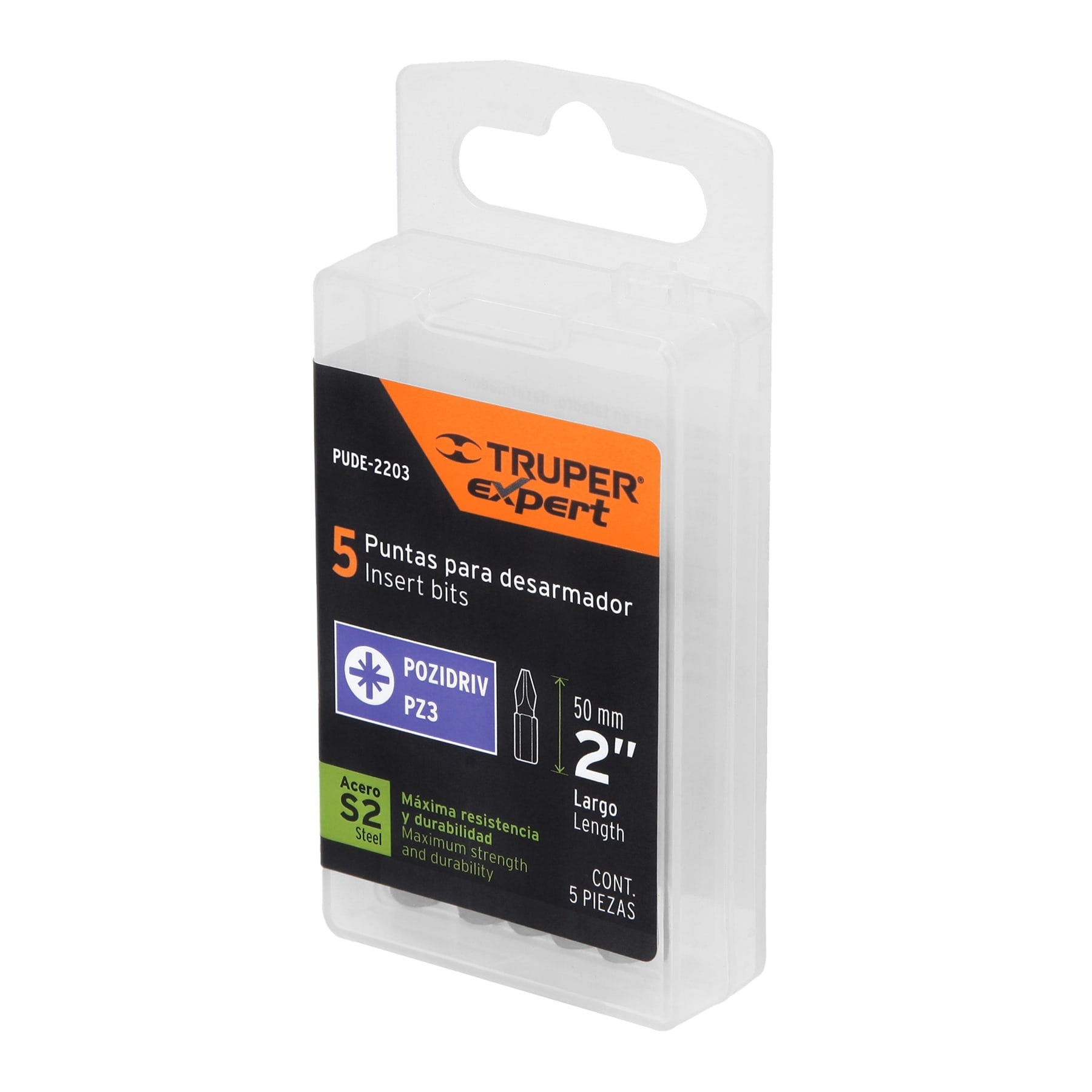 Estuche con 5 puntas pozidriv PZ3 largo 2", Truper Expert