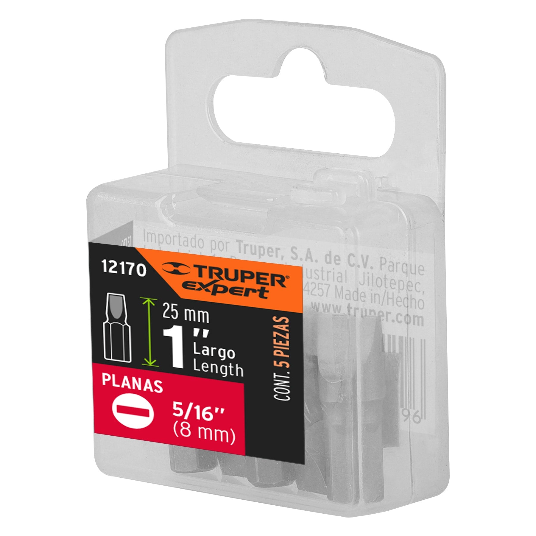 Estuche con 5 puntas planas de 5/16" largo 1", Truper Expert