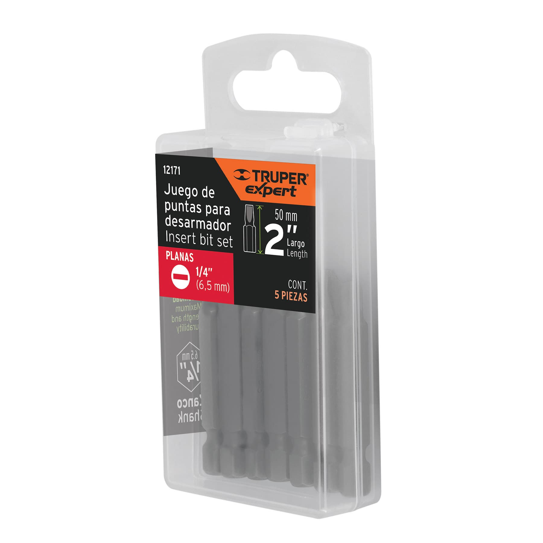 Estuche con 5 puntas planas de 1/4" largo 2", Truper Expert