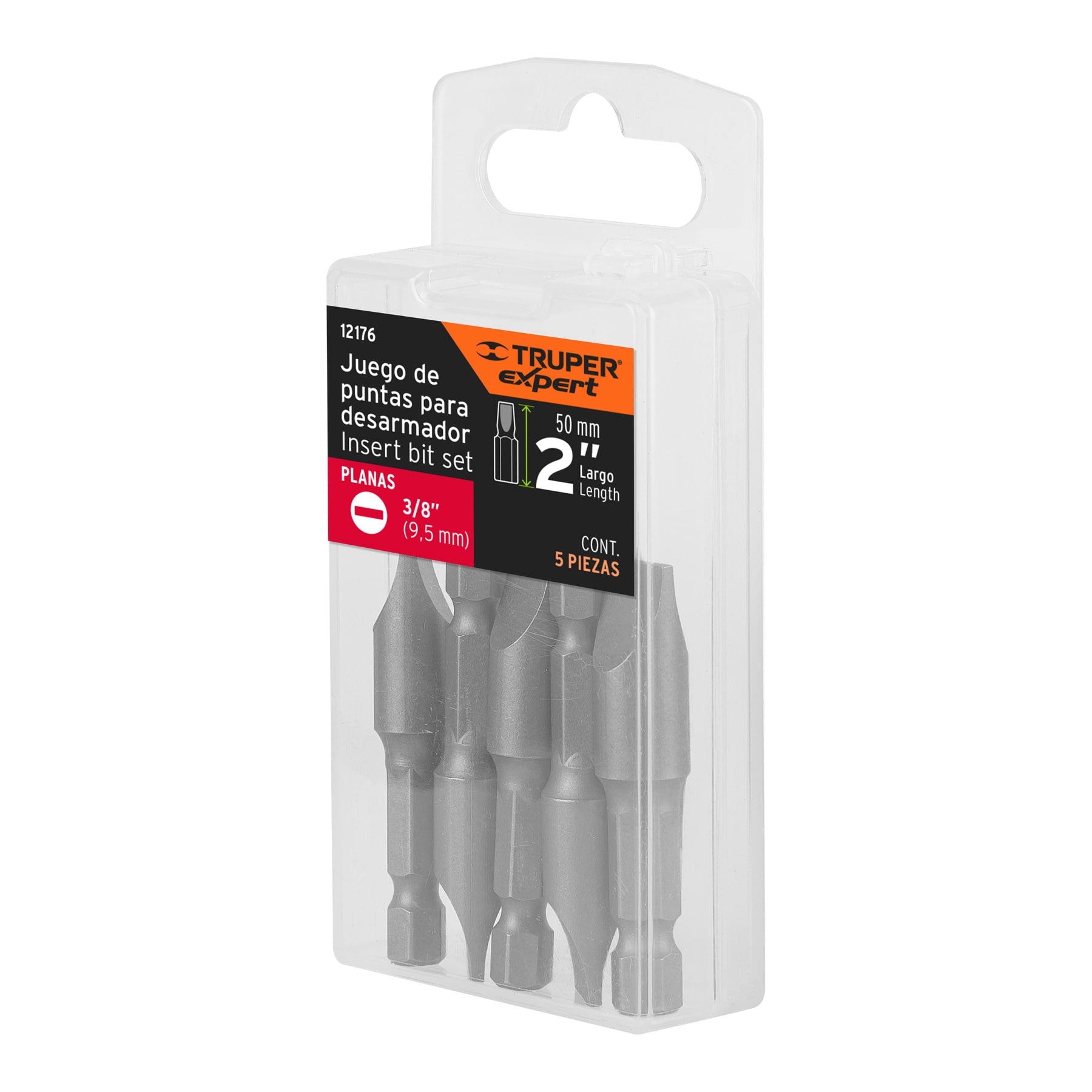 Estuche con 5 puntas planas de 3/8" largo 2", Truper Expert