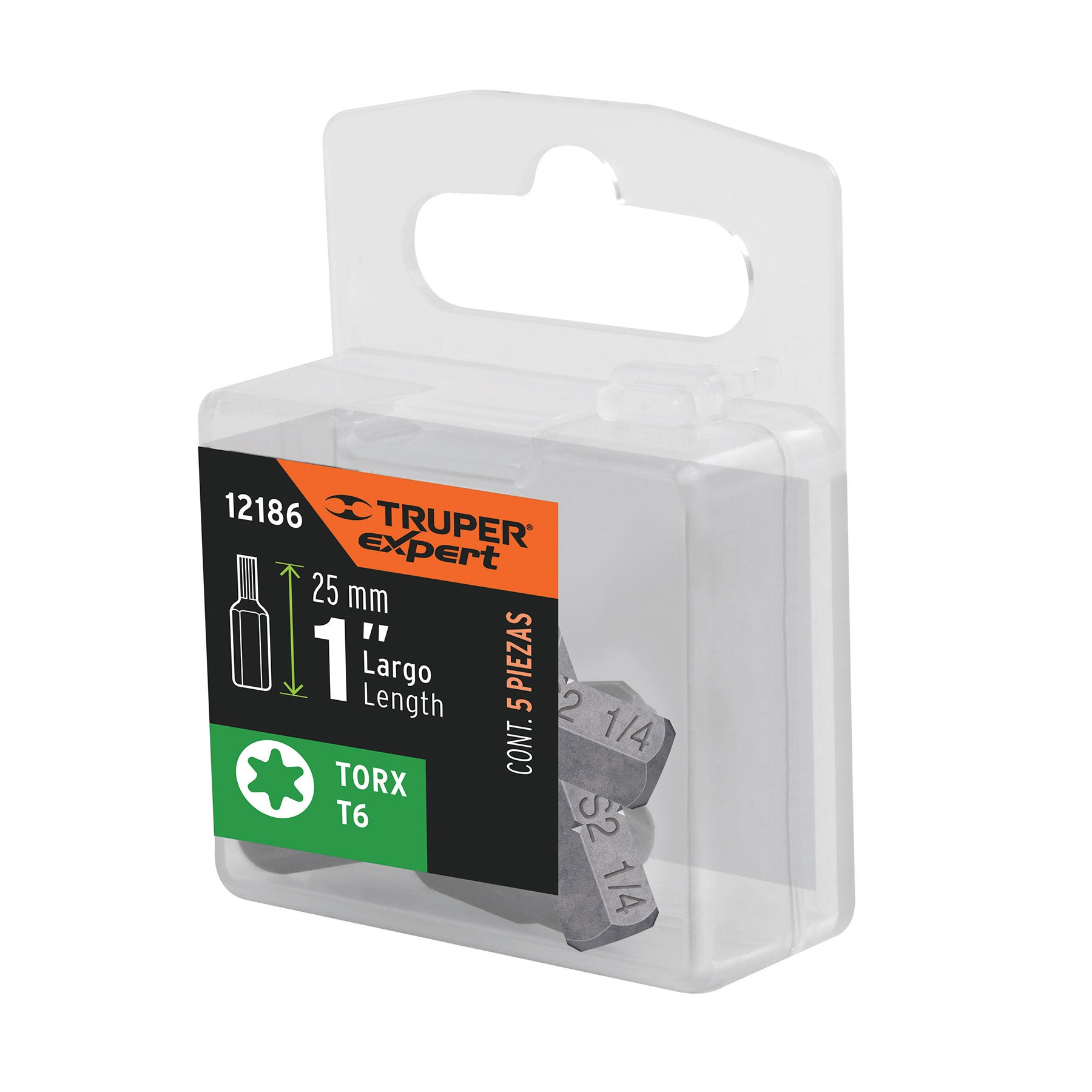 Estuche con 5 puntas torx T6 largo 1", Truper Expert