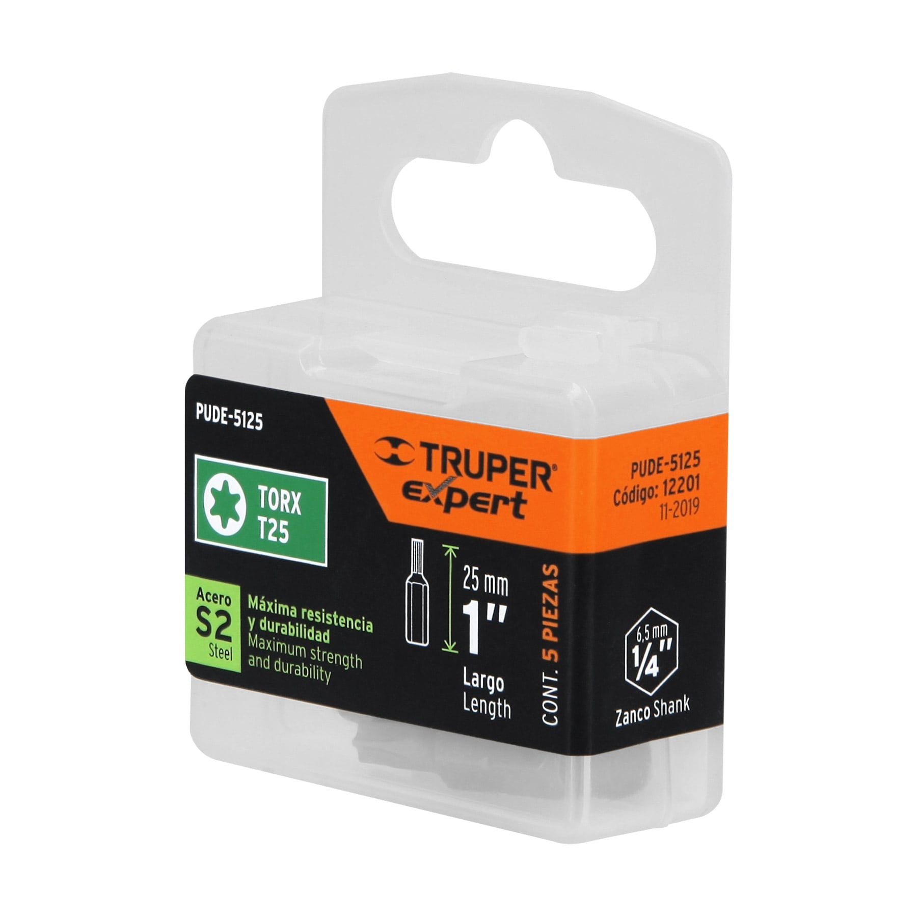 Estuche con 5 puntas torx T25 largo 1", Truper Expert