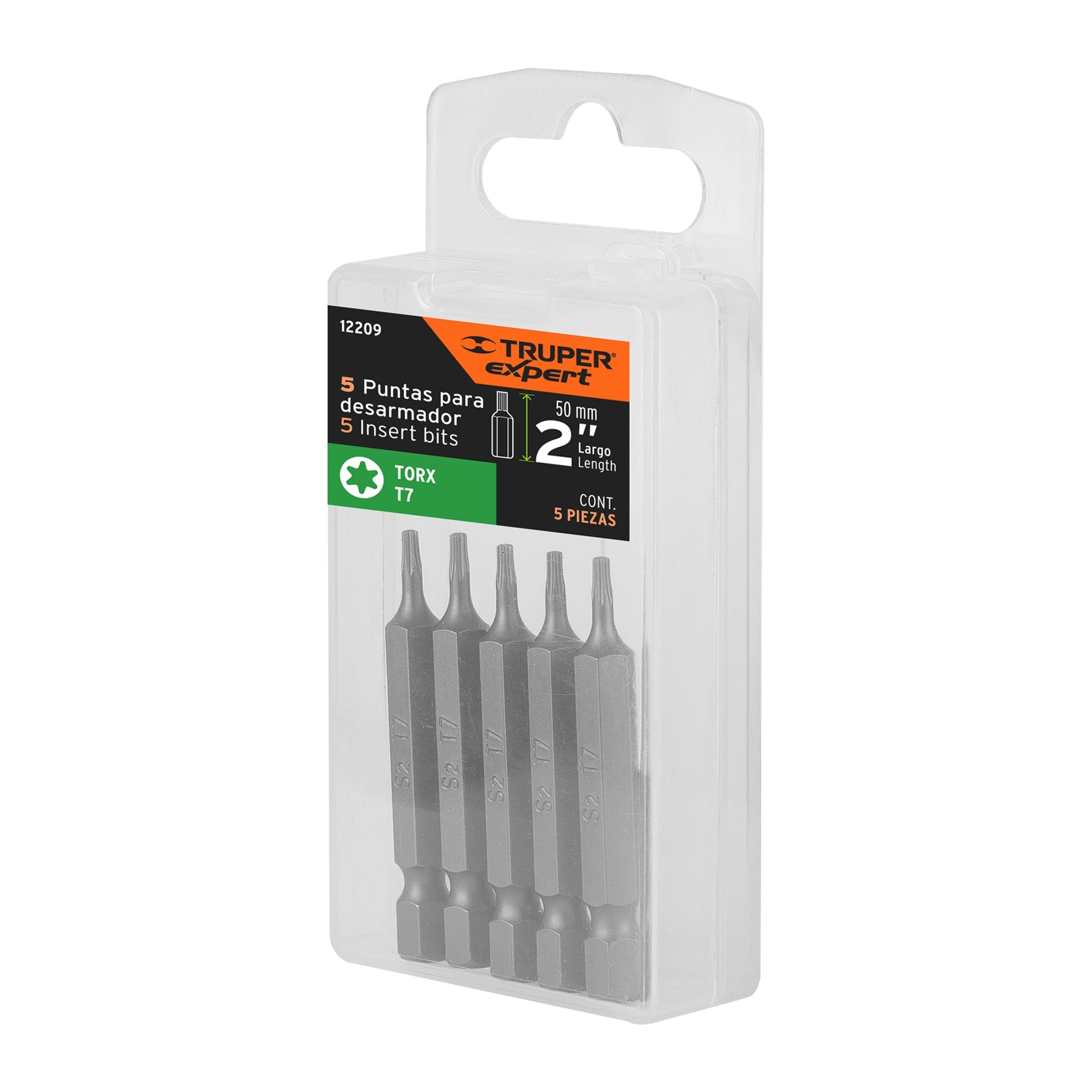Estuche con 5 puntas torx T7 largo 2", Truper Expert