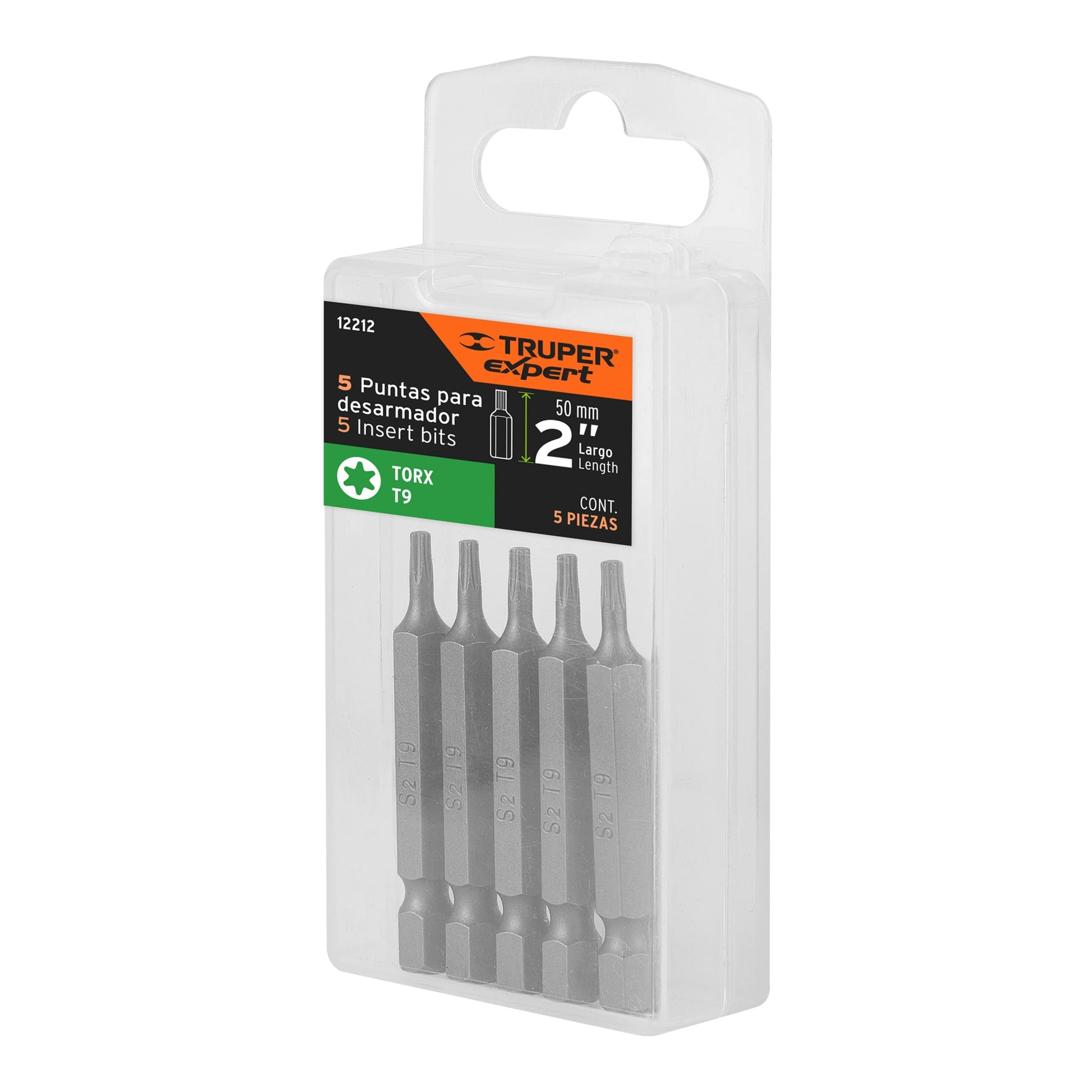Estuche con 5 puntas torx T9 largo 2", Truper Expert