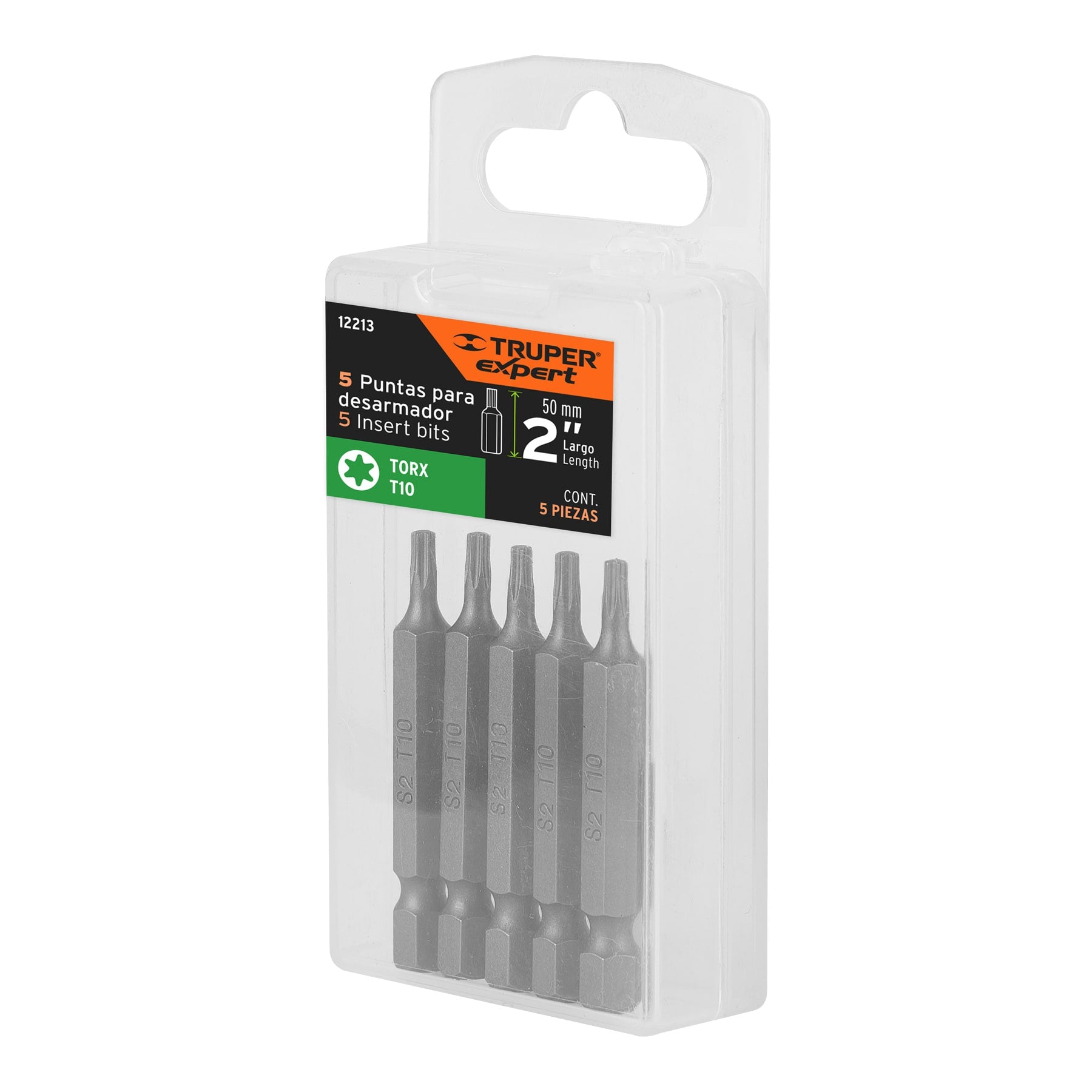 Estuche con 5 puntas torx T10 largo 2", Truper Expert