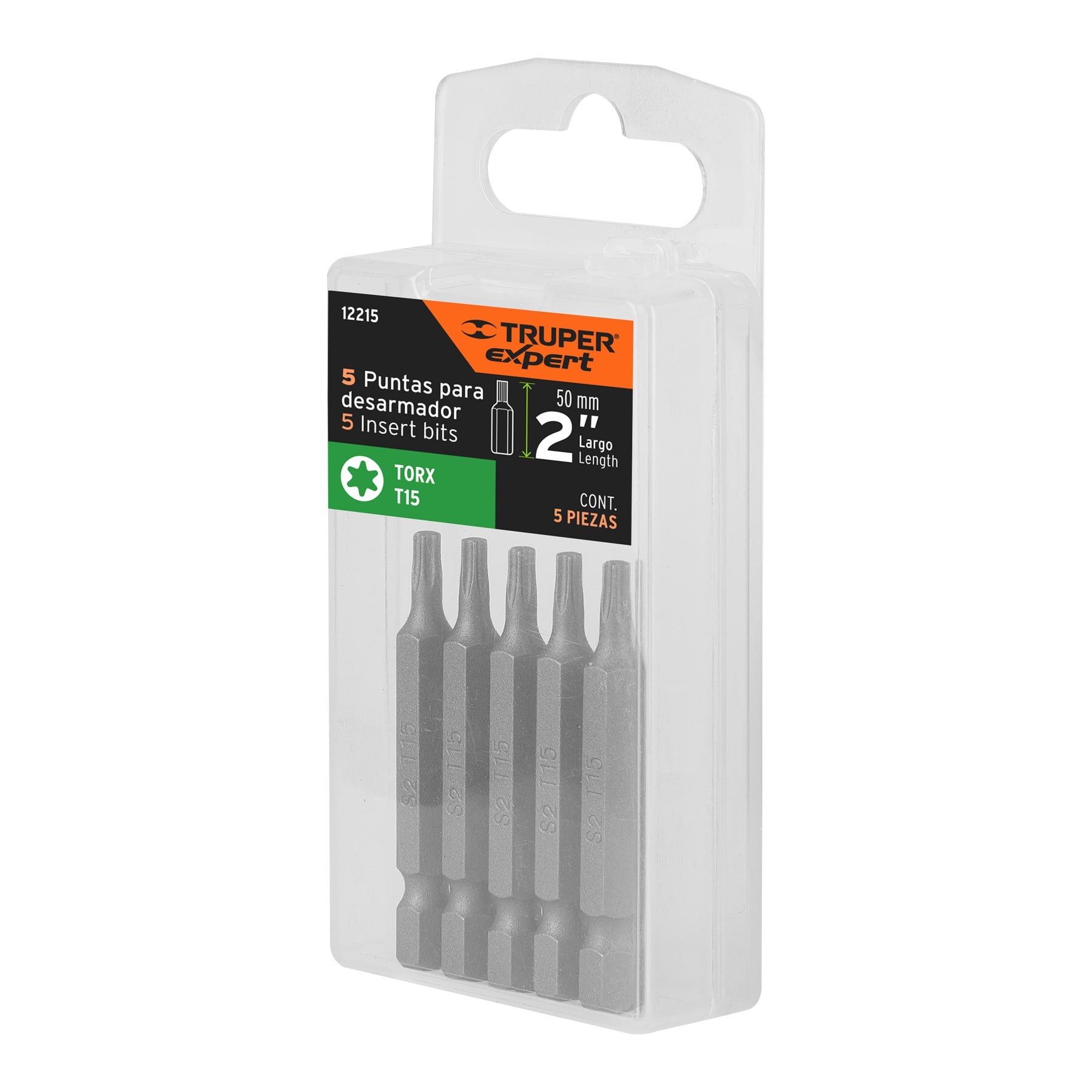 Estuche con 5 puntas torx T15 largo 2", Truper Expert