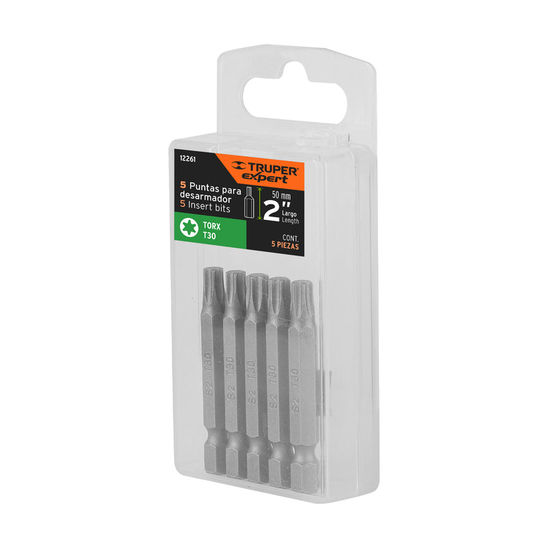 Estuche con 5 puntas torx T30 largo 2",  Truper Expert