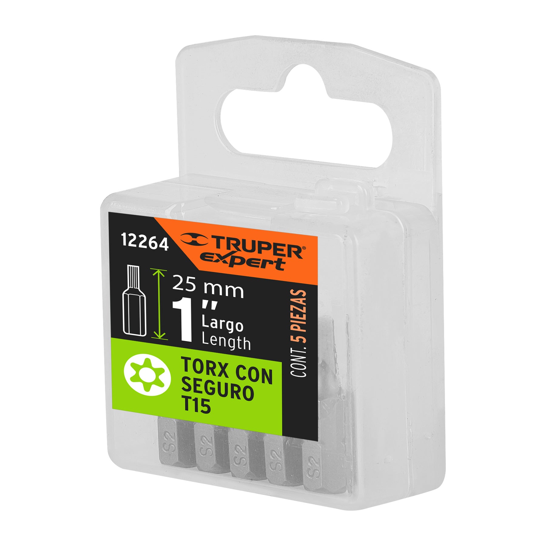 Estuche con 5 puntas torx T15 con seguro largo 1", Expert