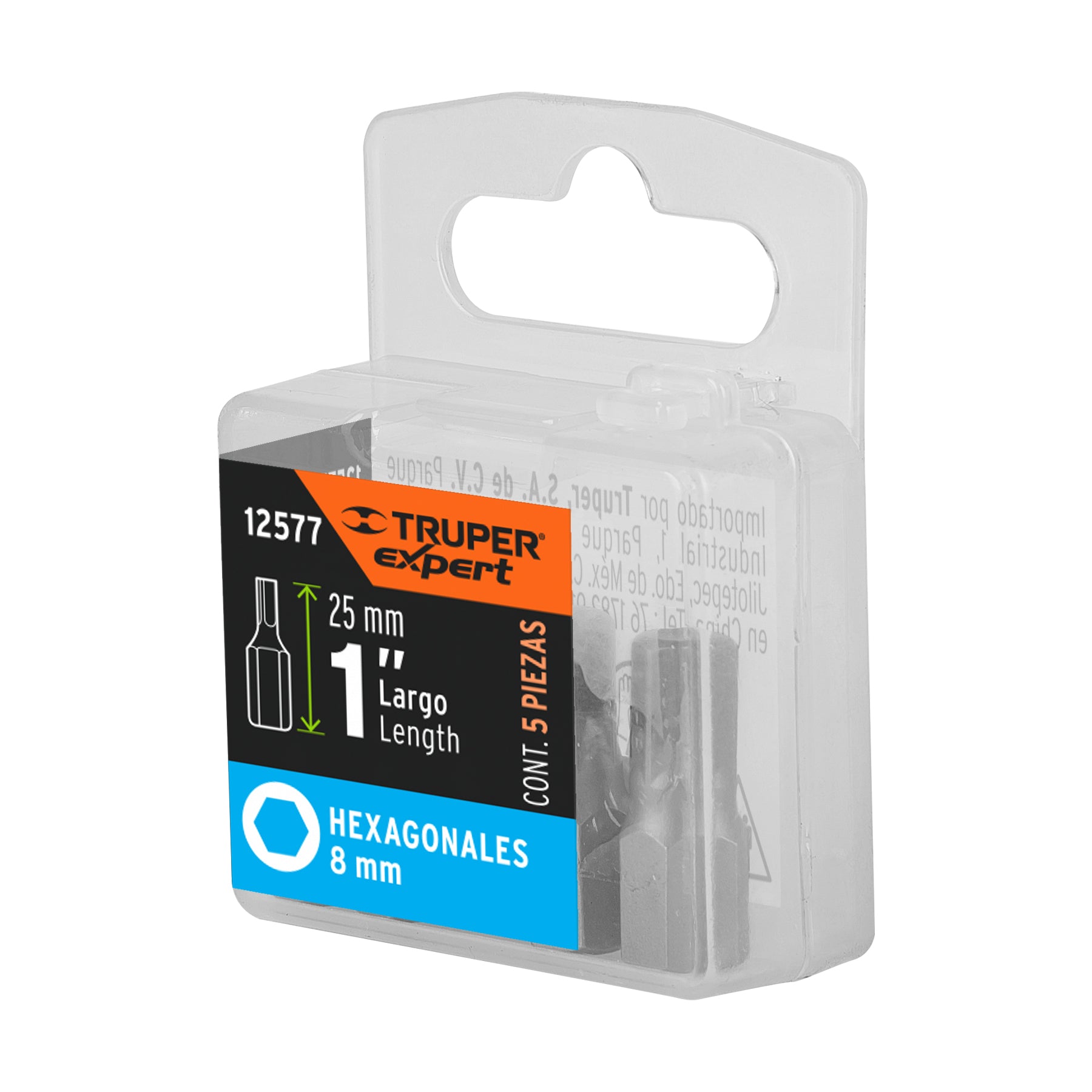 Estuche con 5 puntas hexagonales de 8 mm largo 1", Expert