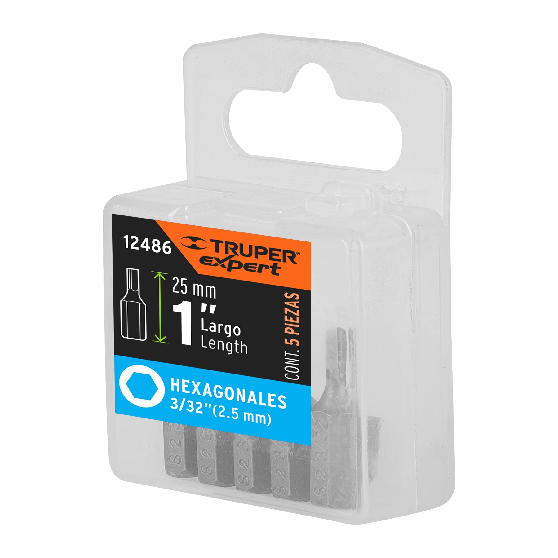 Estuche con 5 puntas hexagonales de 3/32mm largo 1", Expert