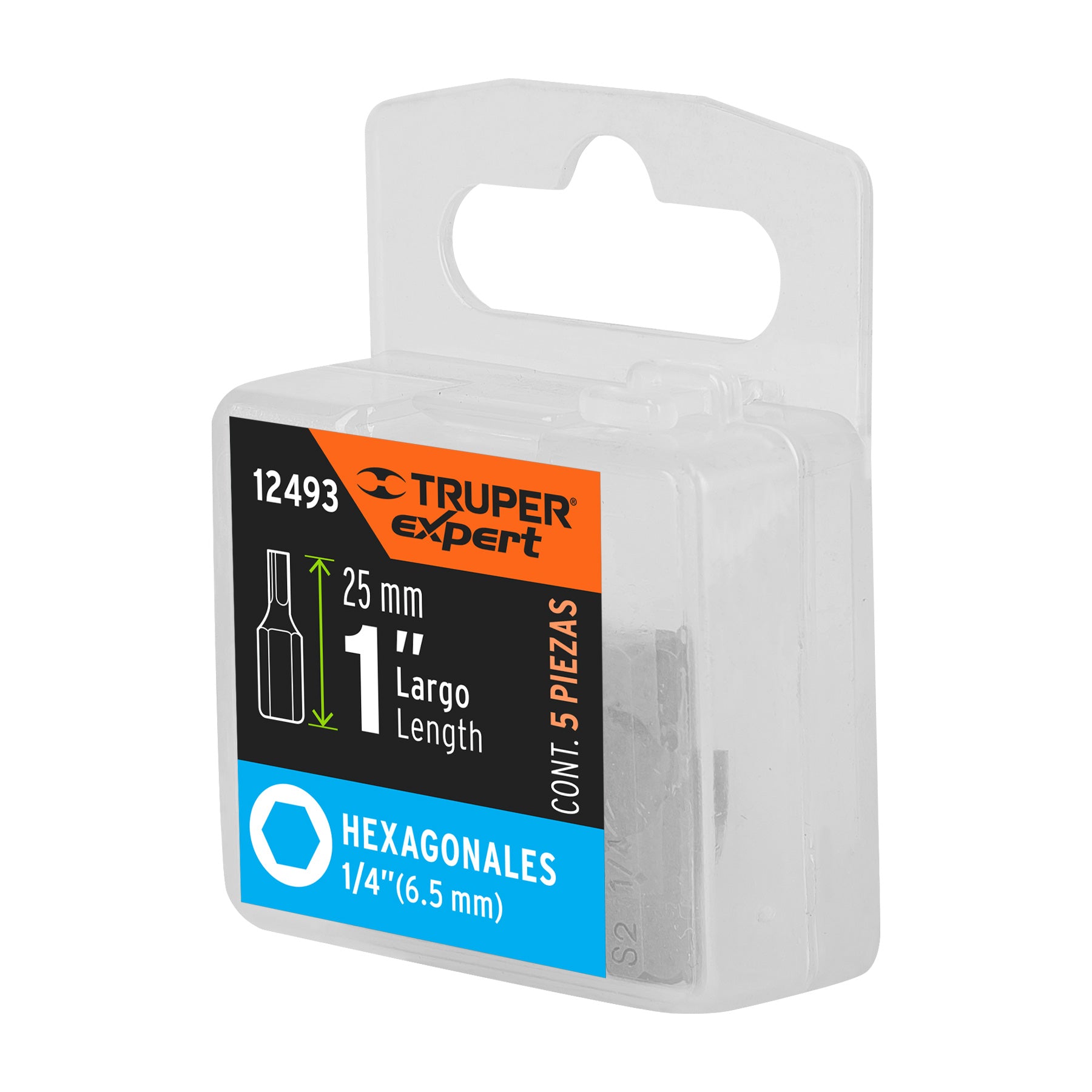 Estuche con 5 puntas hexagonales de 1/4mm largo 1", Expert