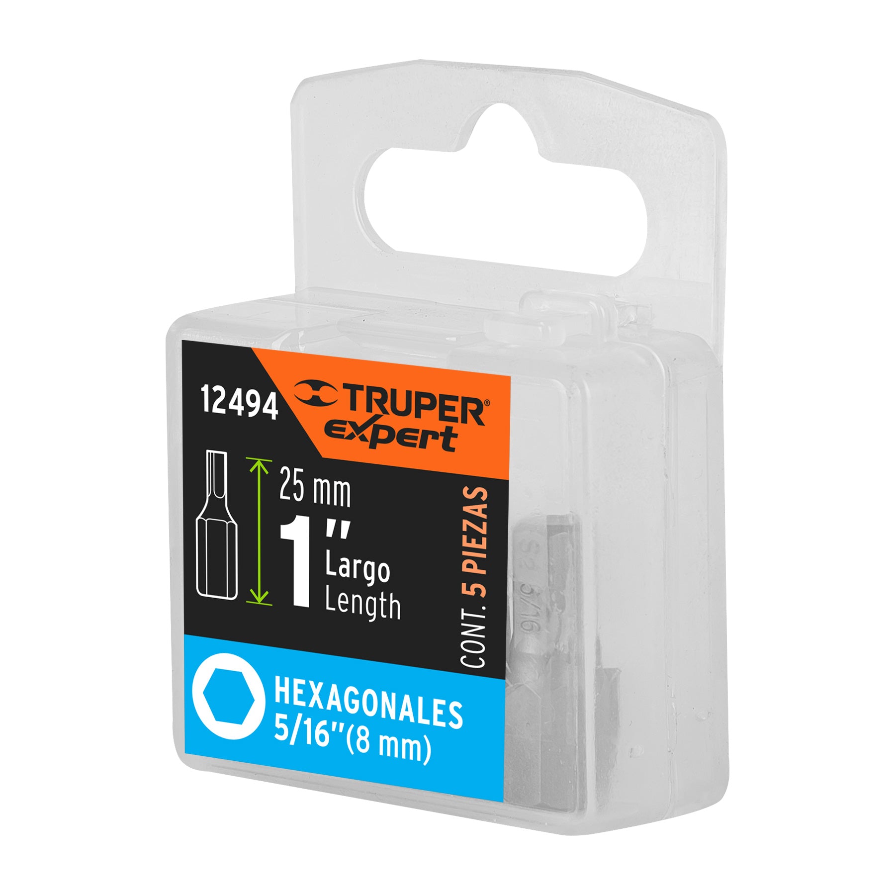 Estuche con 5 puntas hexagonales de 5/16mm largo 1", Expert