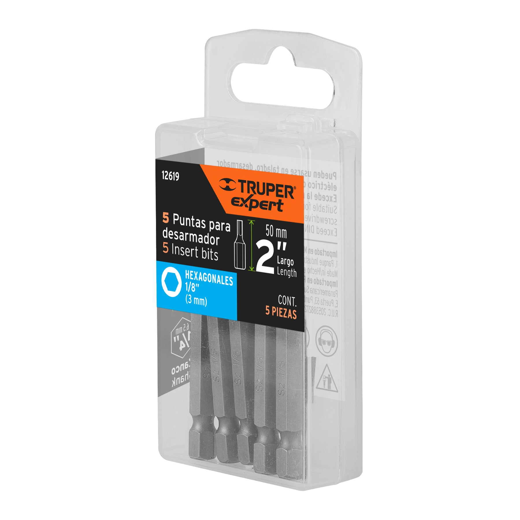Estuche con 5 puntas hexagonales de 1/8mm largo 2", Expert