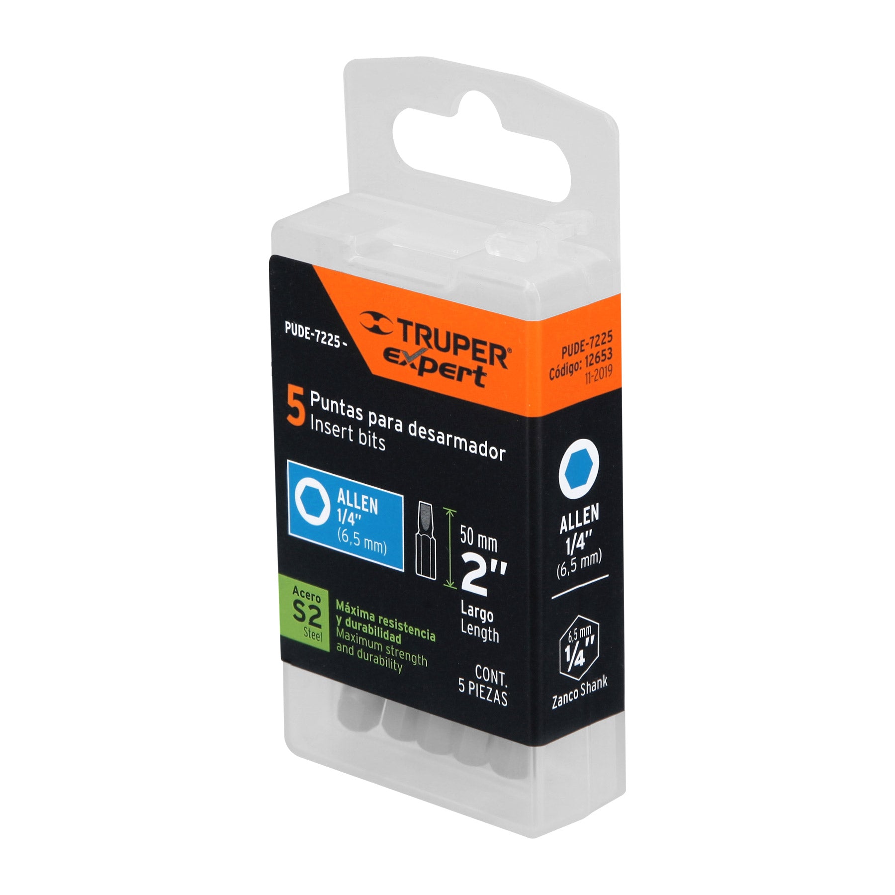 Estuche con 5 puntas hexagonales de 1/4mm largo 2", Expert