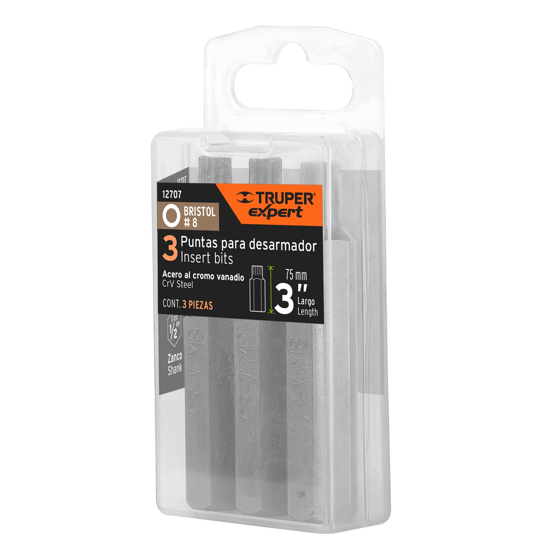 Estuche con 3 puntas bristol M8 largo 3", Truper Expert