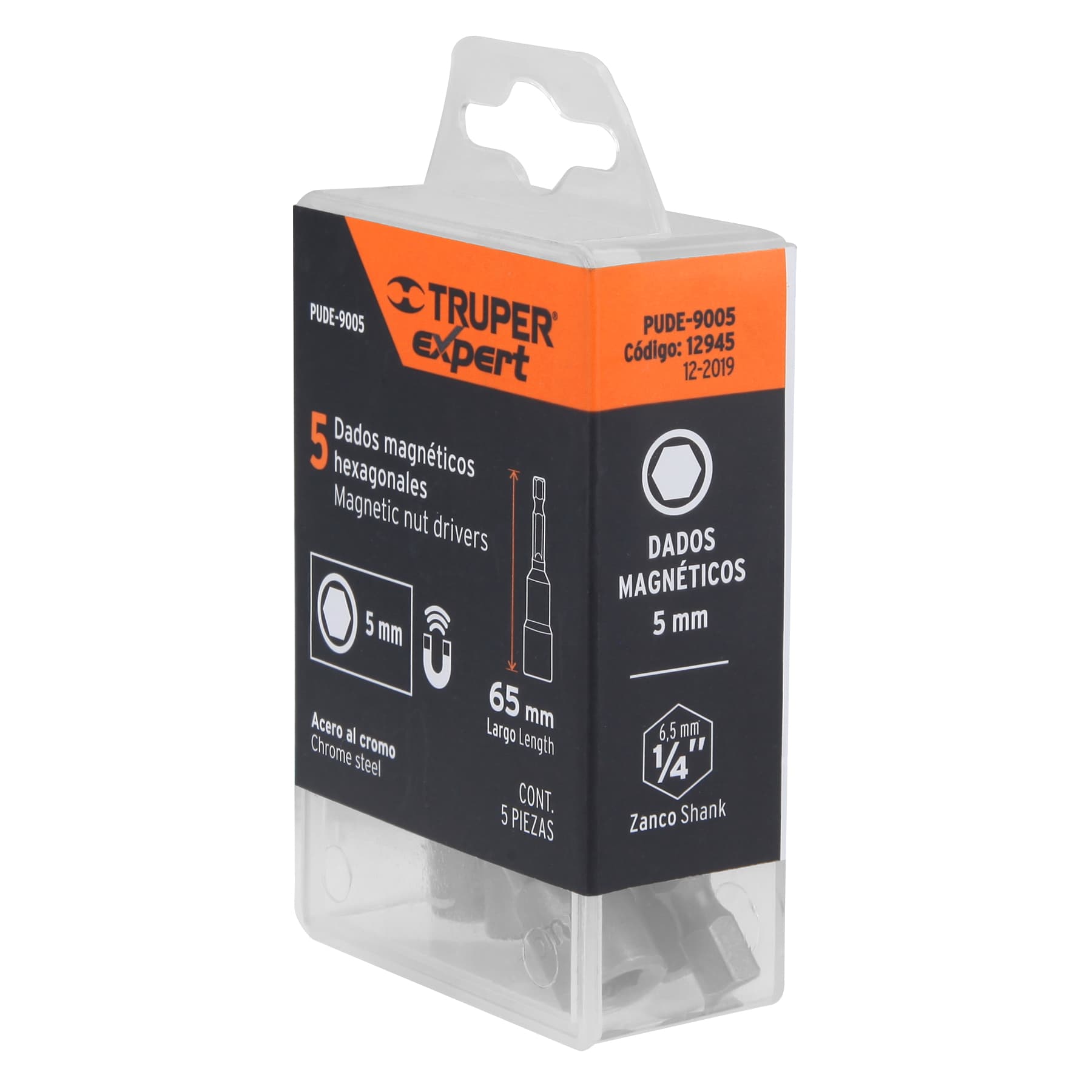 Estuche con 5 dados magnéticos de 5 mm largo 2-1/2", Expert
