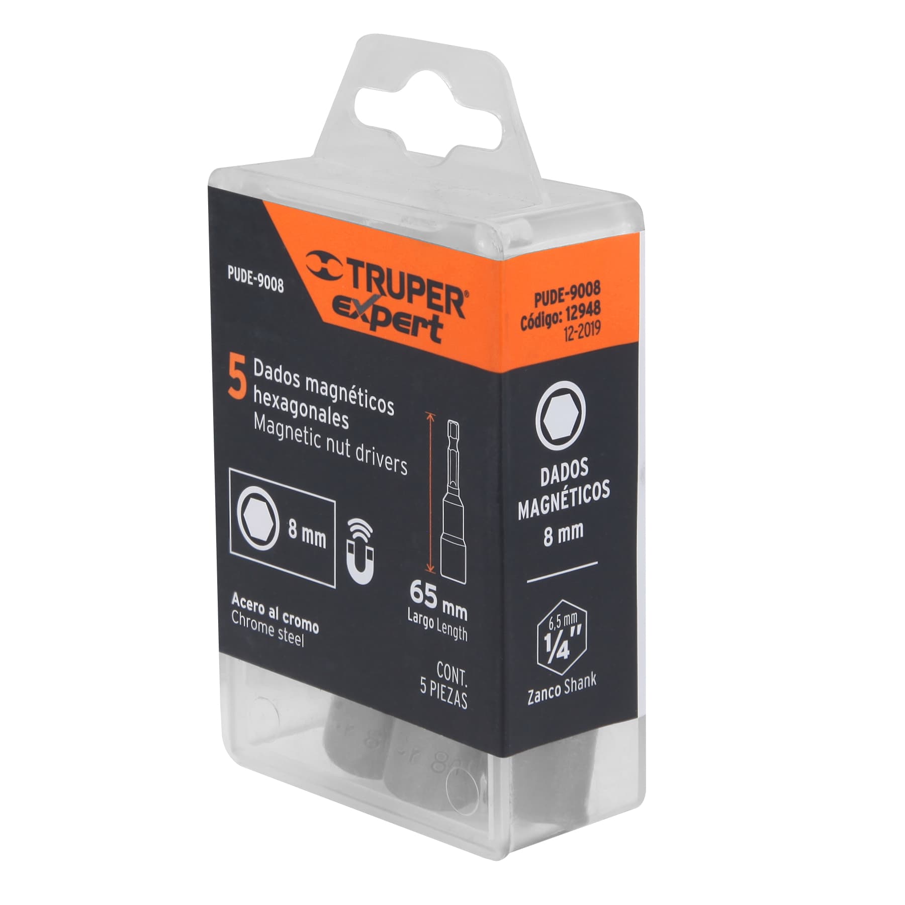 Estuche con 5 dados magnéticos de 8 mm largo 2-1/2", Expert