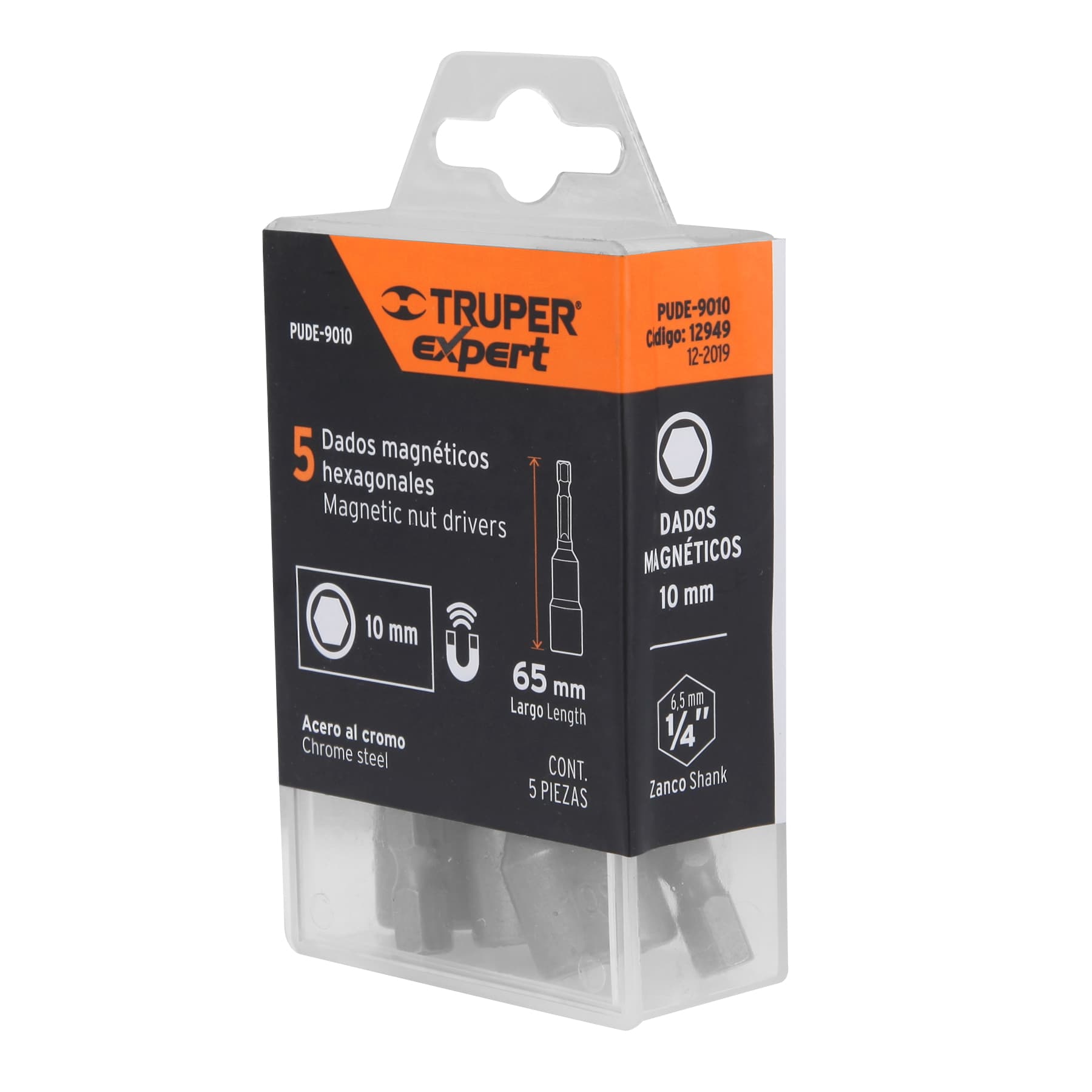 Estuche con 5 dados magnéticos de 10 mm largo 2-1/2", Expert