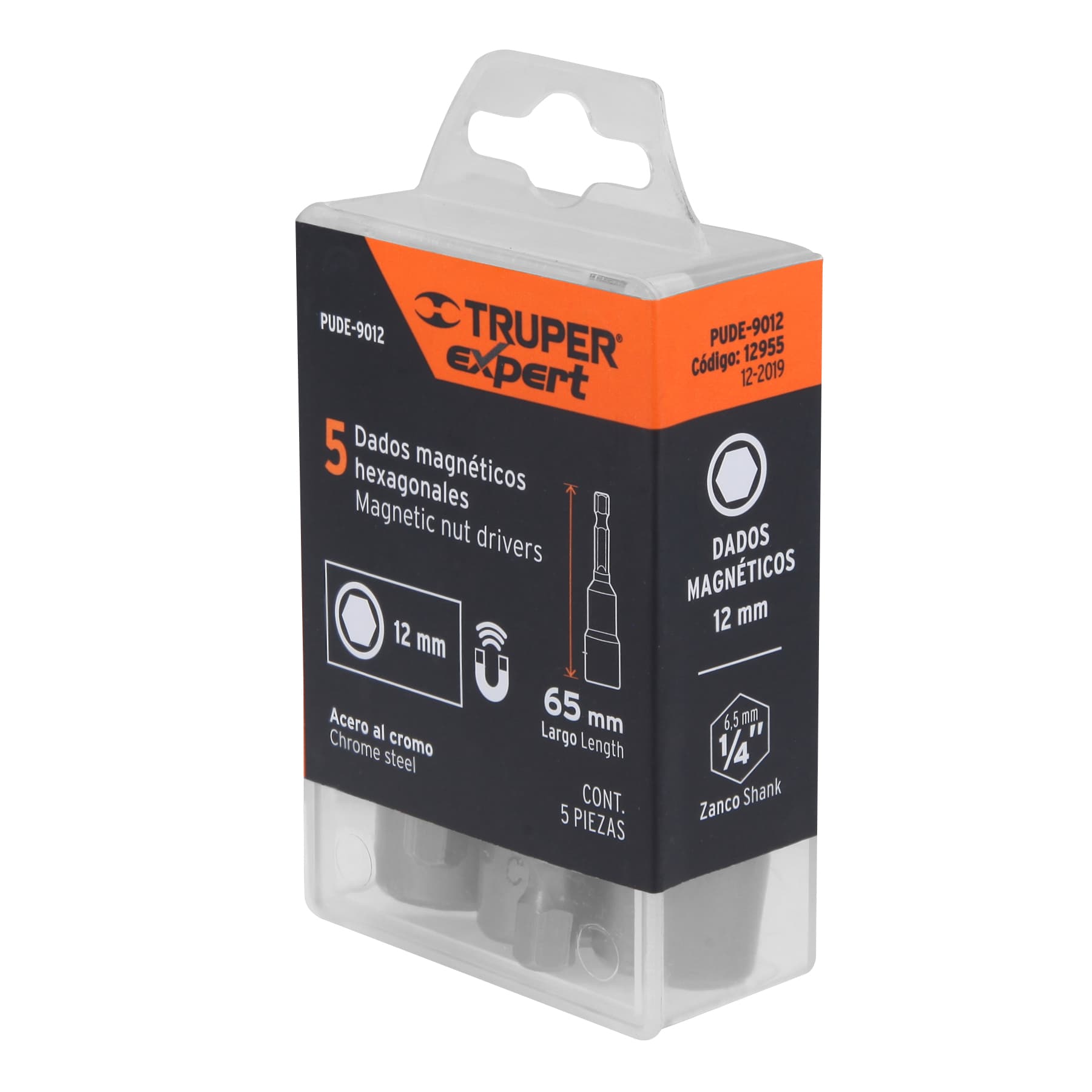 Estuche con 5 dados magnéticos de 12 mm largo 2-1/2", Expert