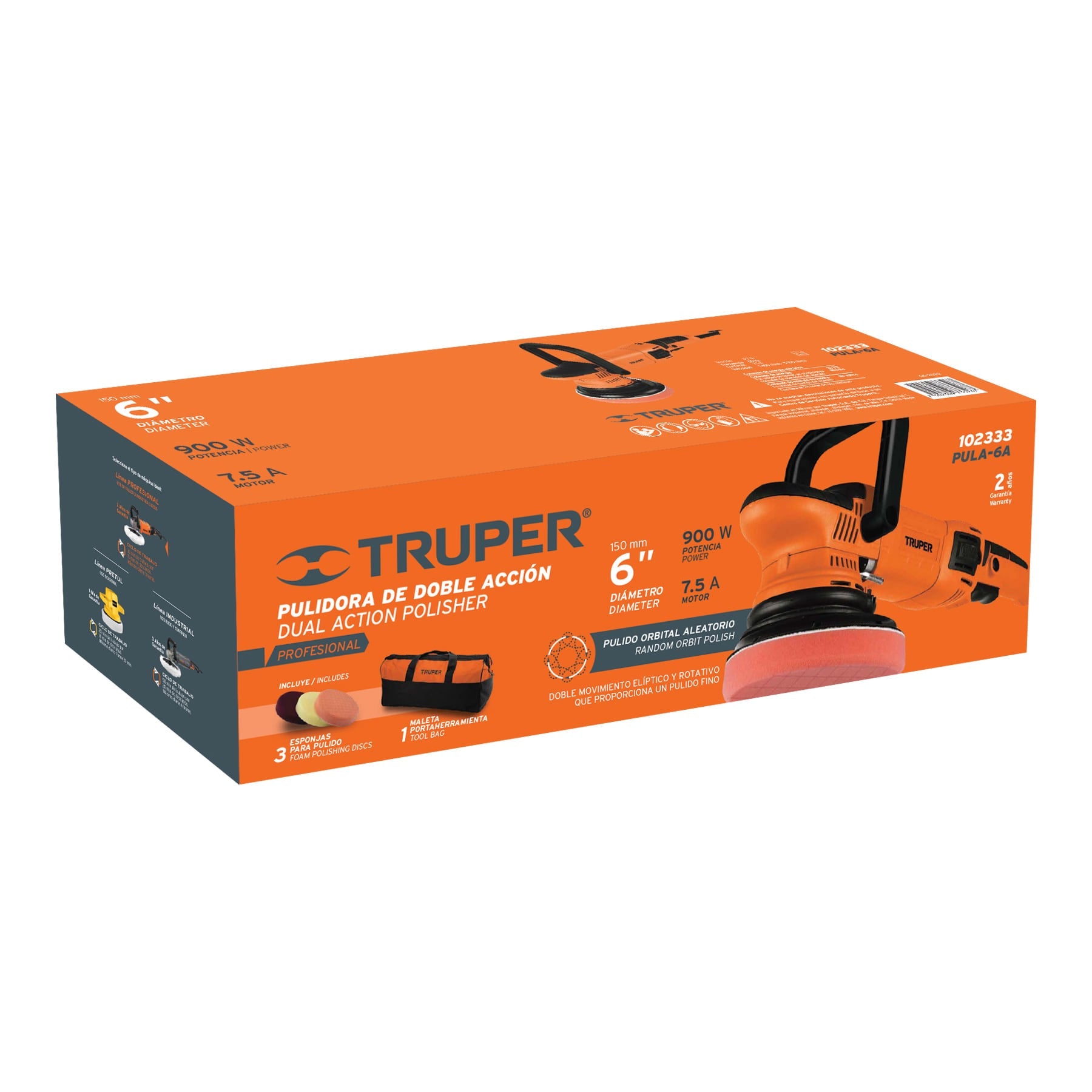 Pulidora doble acción 6", 900W, Truper PRO