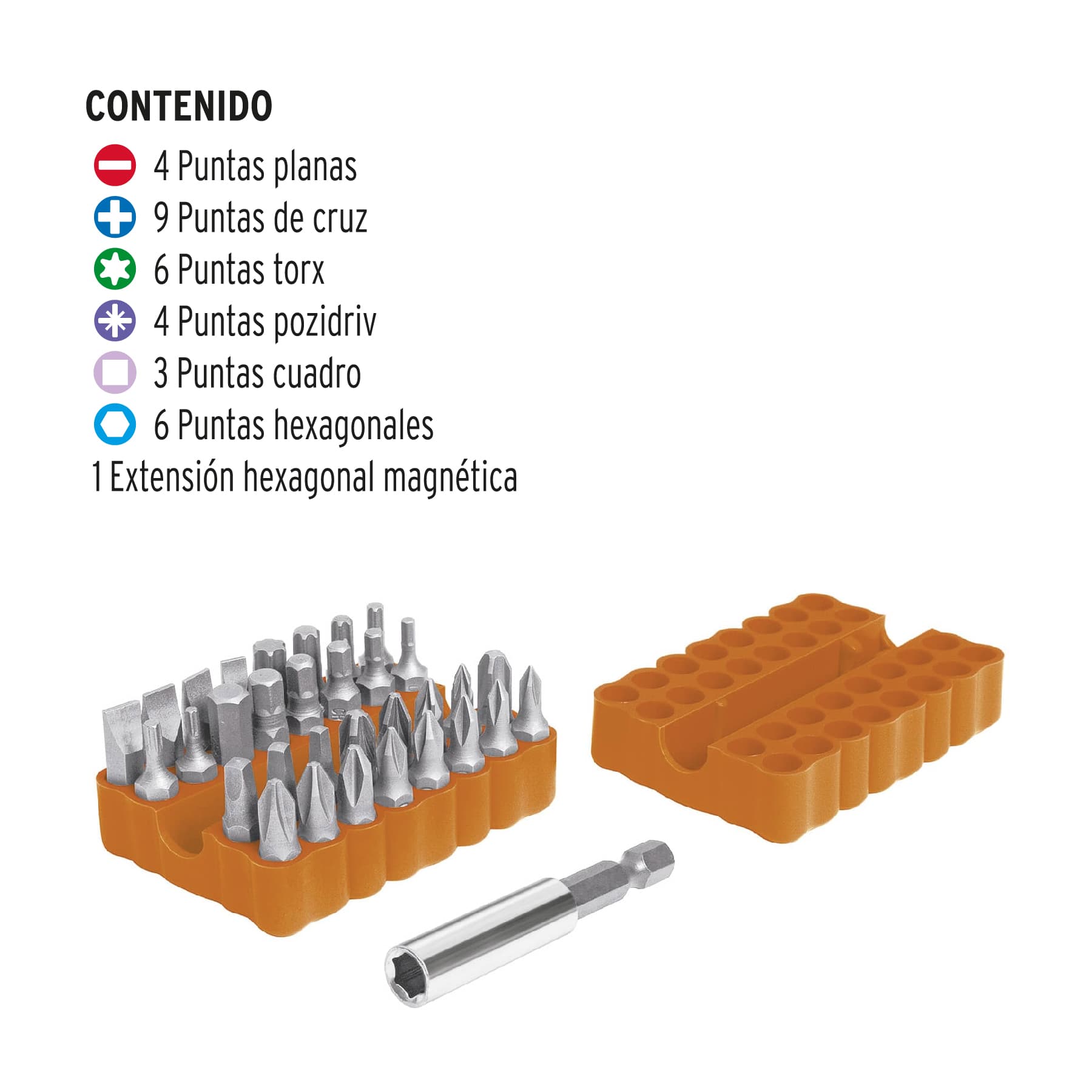 Juego de puntas mixtas 1", 33 piezas en organizador plástico