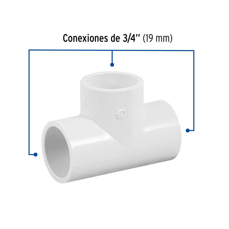 Tee sencilla de PVC 3/4",  Foset