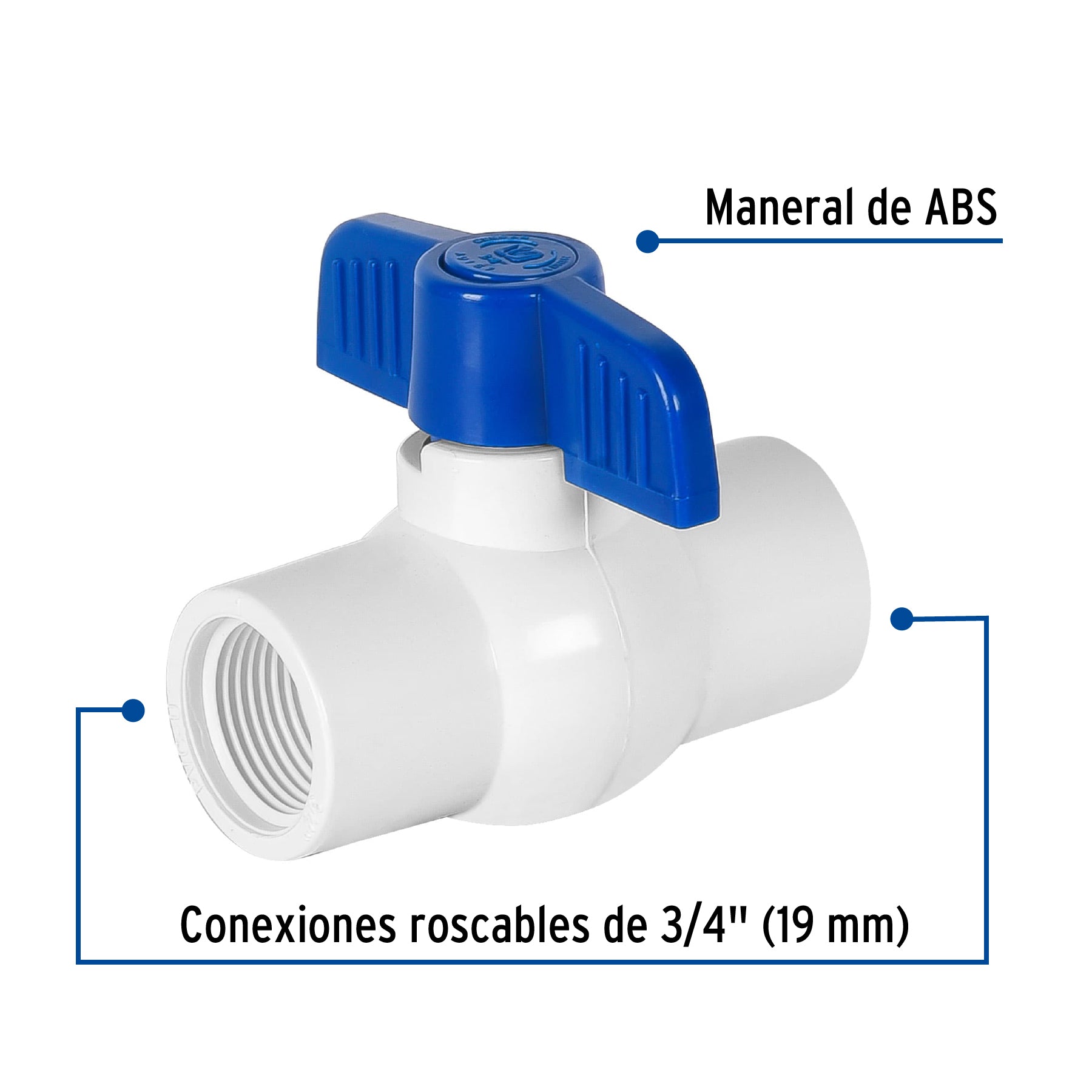 Válvula esfera de PVC 3/4" roscable, Foset
