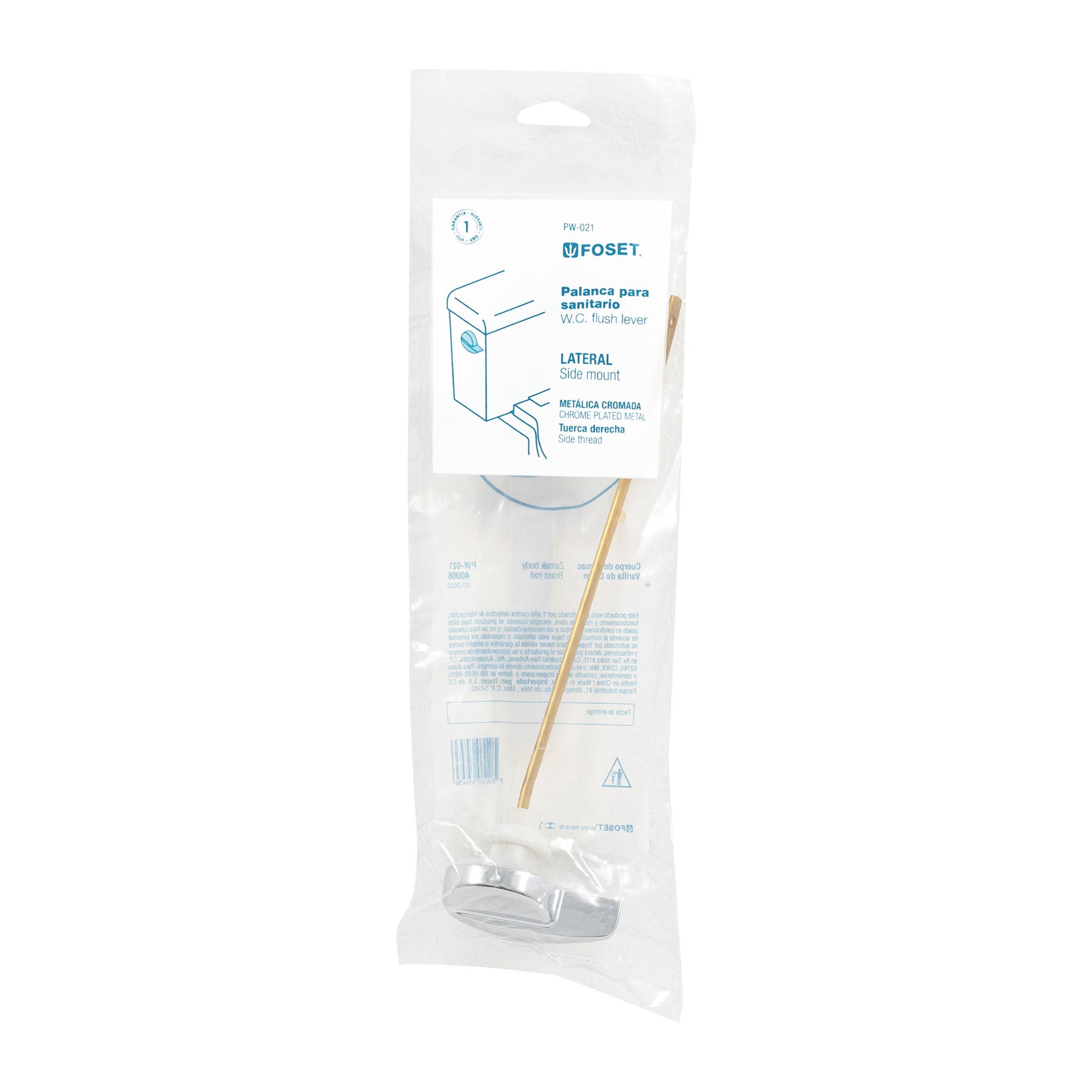 Palanca lateral metálica cromada para WC, Foset