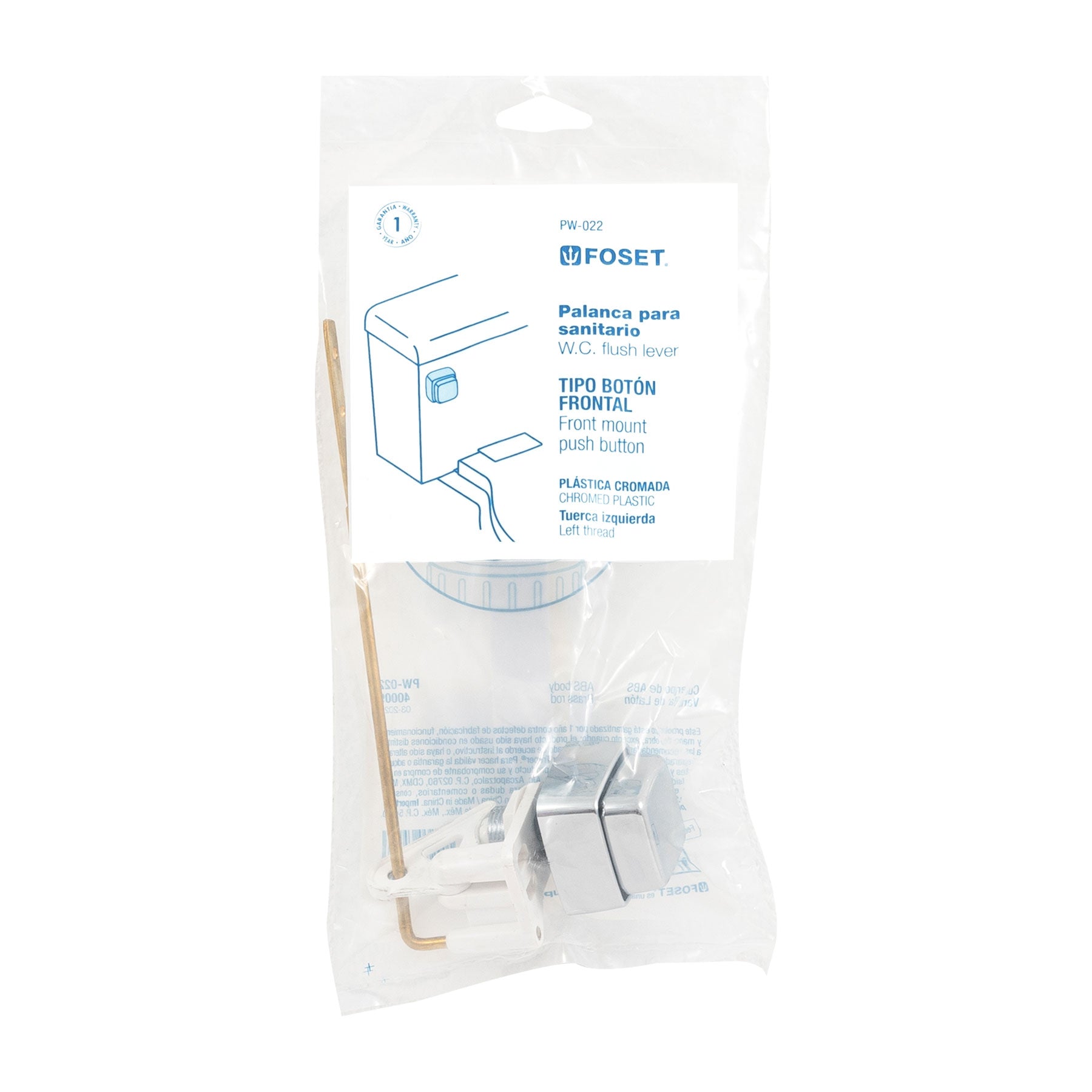 Botón frontal plástico cromado para WC, Foset