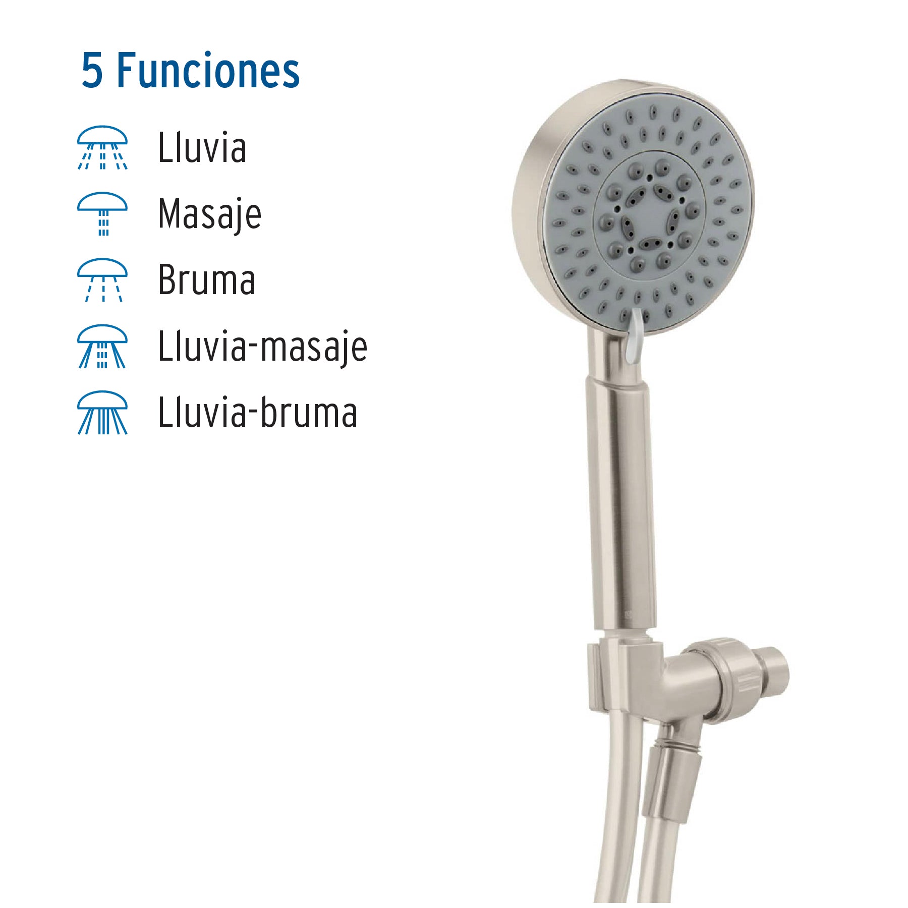 Regadera satín de teléfono 4" con soporte, Foset Element