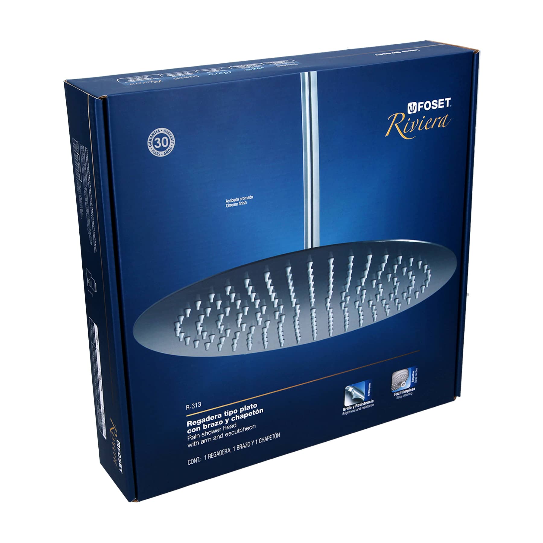 Regadera plato redondo 12" con brazo, cromo, Foset RIVIERA