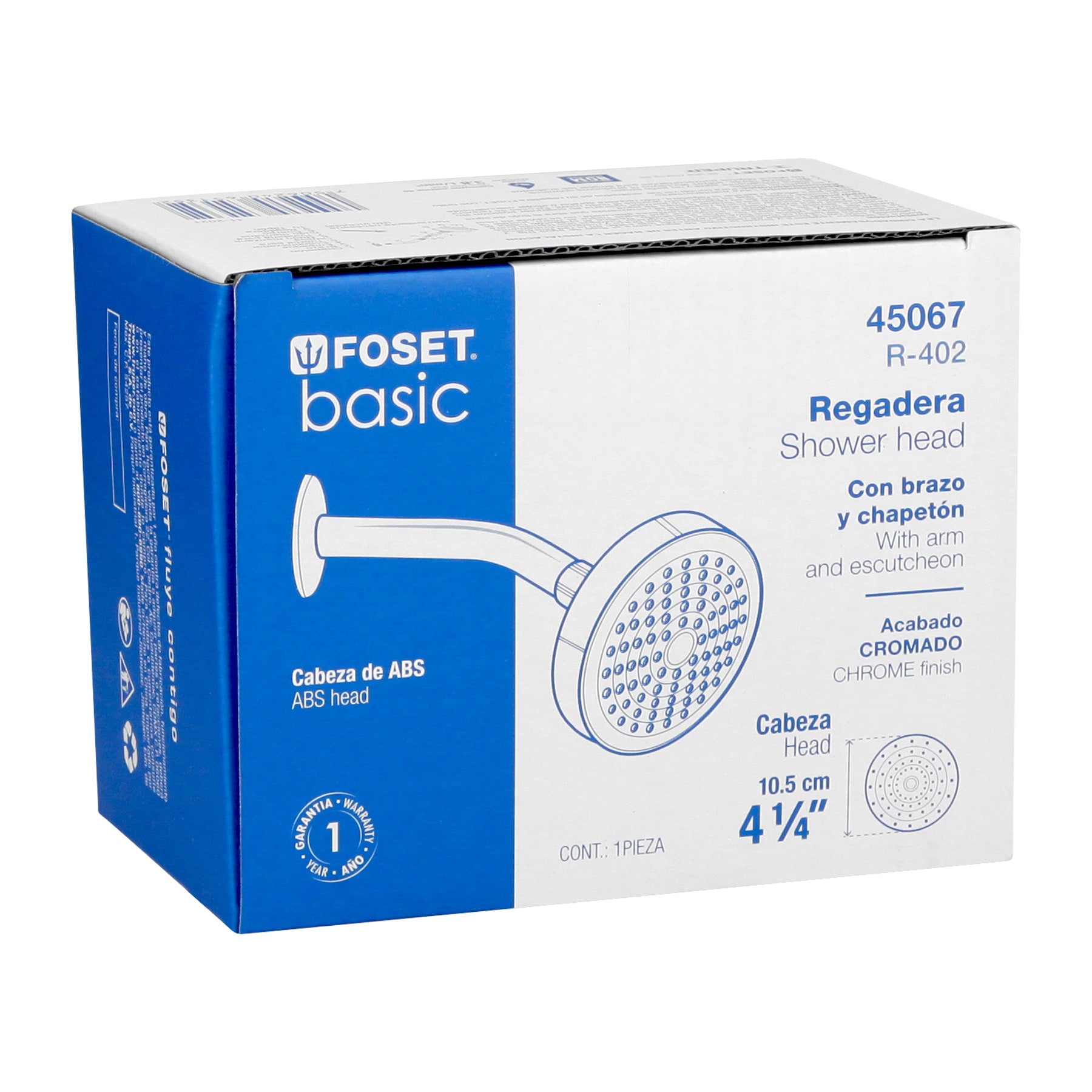 Regadera redonda 4-1/4" brazo y chapetón de acero, Basic