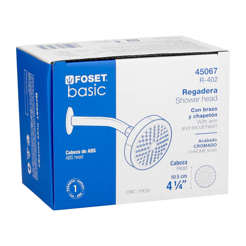 Regadera redonda 4-1/4" brazo y chapetón de acero,  Basic