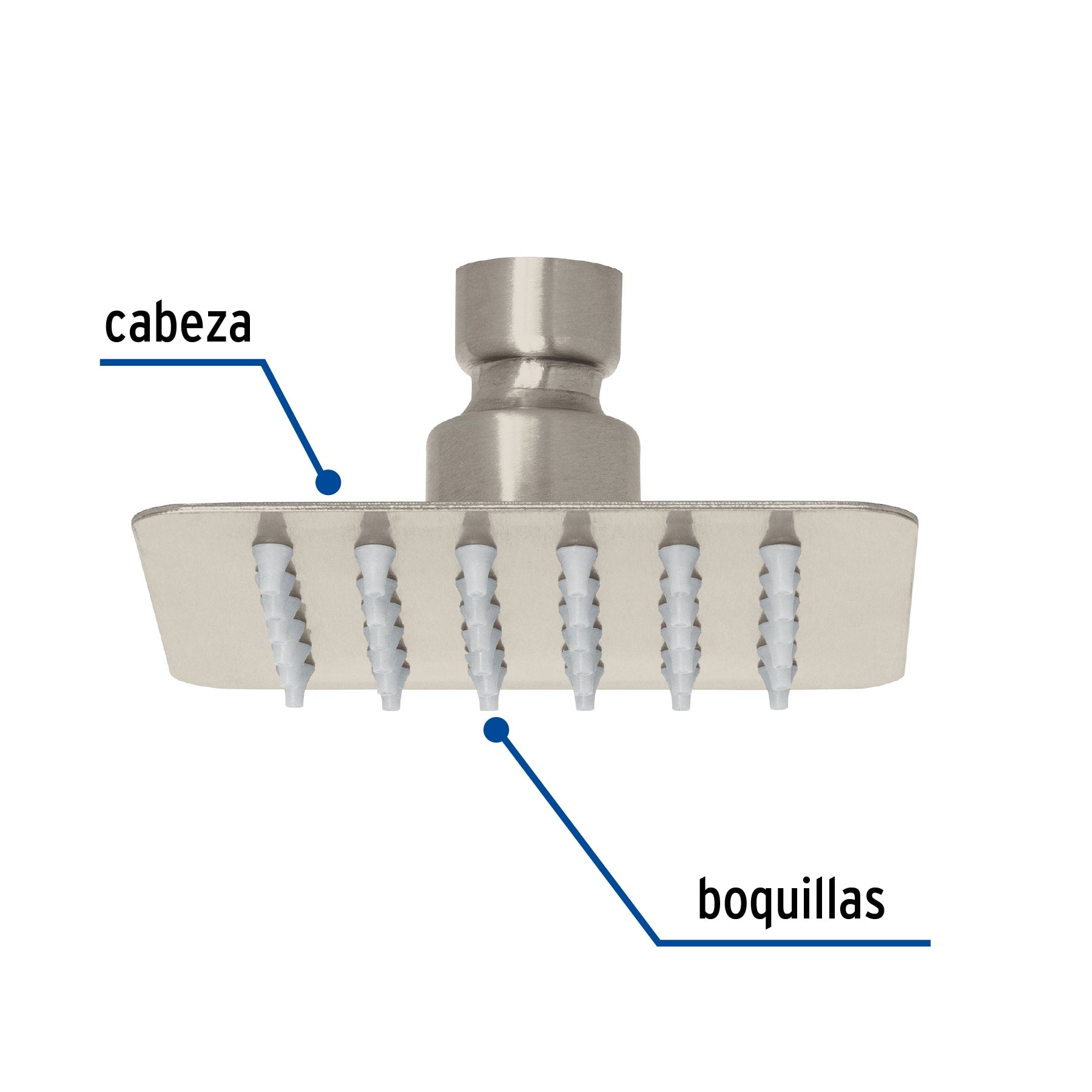 Regadera cuadrada 4", acero inoxidable sin brazo, satín, Túbig