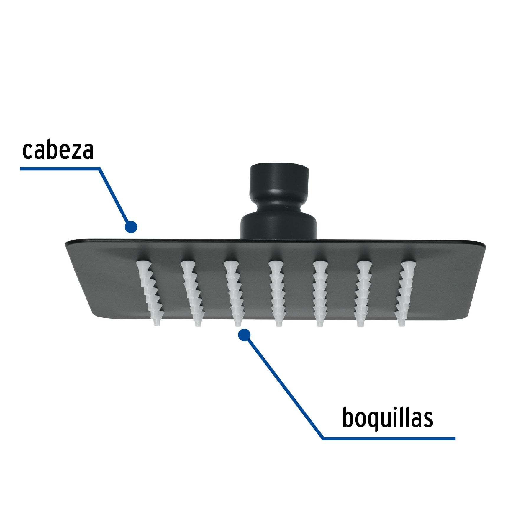 Regadera cuadrada 6", acero inoxidable sin brazo, negro, Túbig