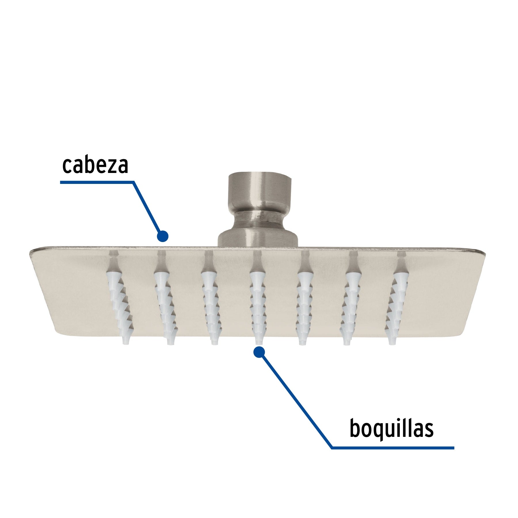 Regadera cuadrada 6", acero inoxidable sin brazo, satín, Túbig