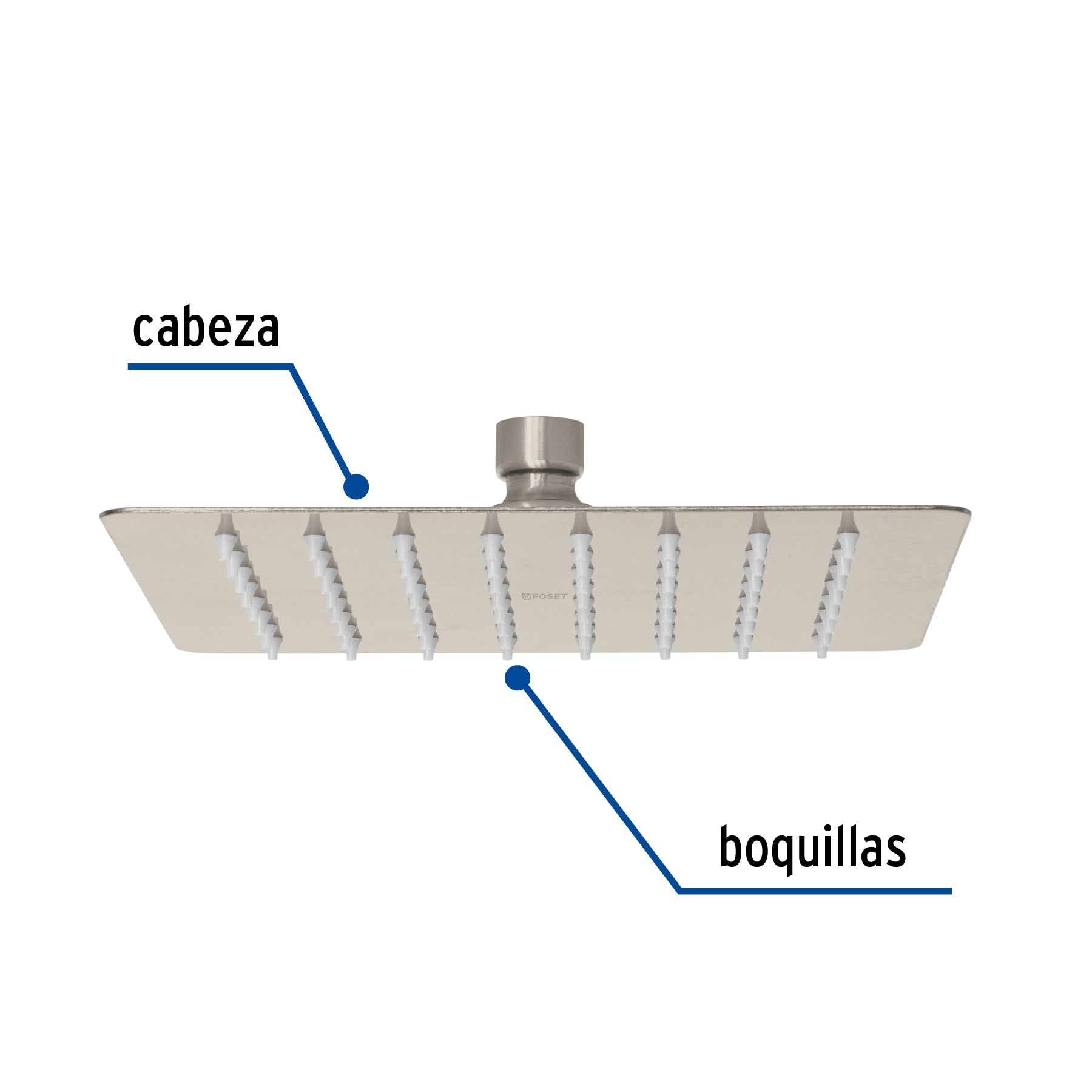 Regadera cuadrada 8", acero inoxidable sin brazo, satín, Túbig